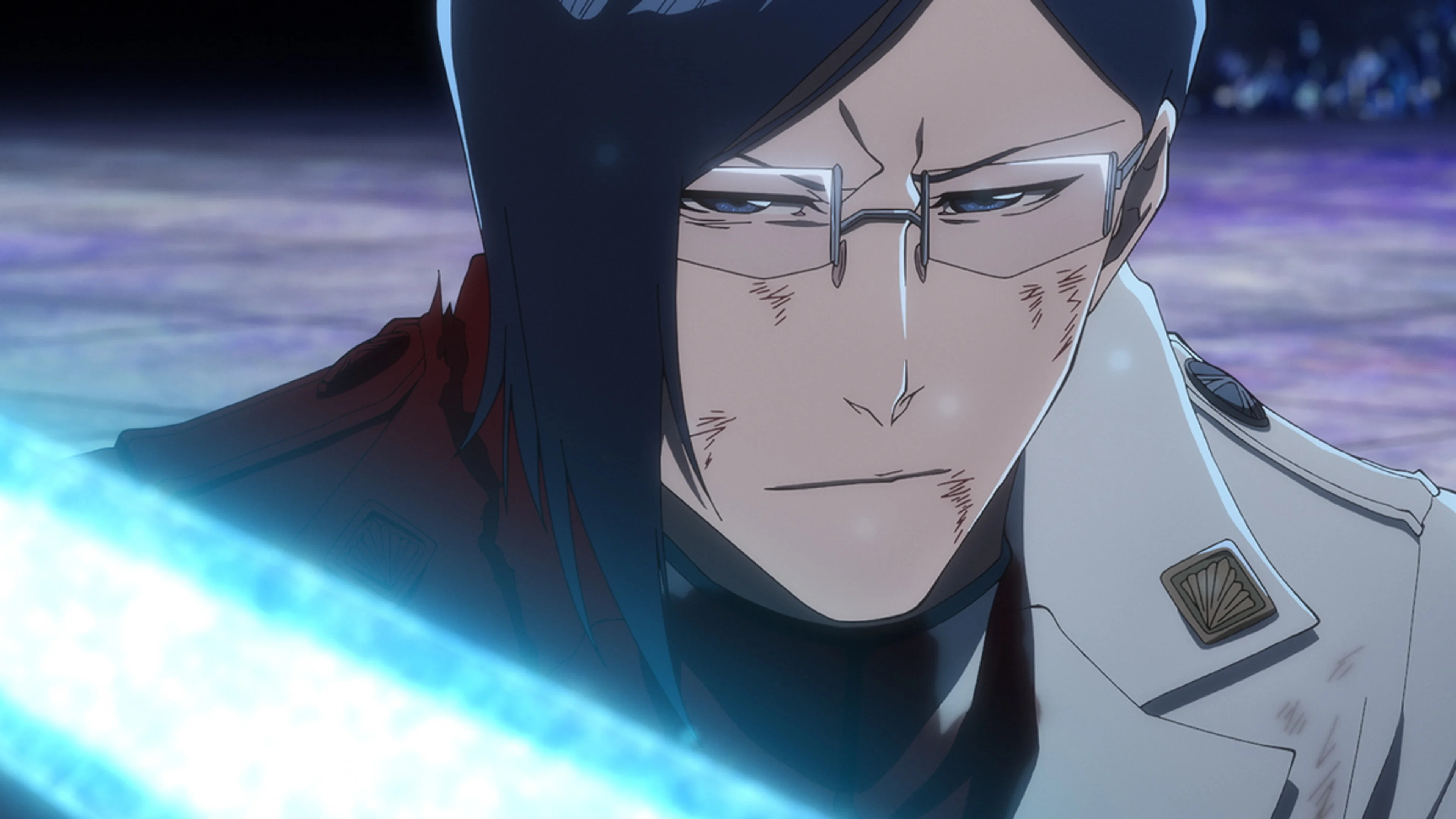 Uryu Ishida holds a glowing blue weapon in Bleach: Thousand-Year Blood War Episode 46.