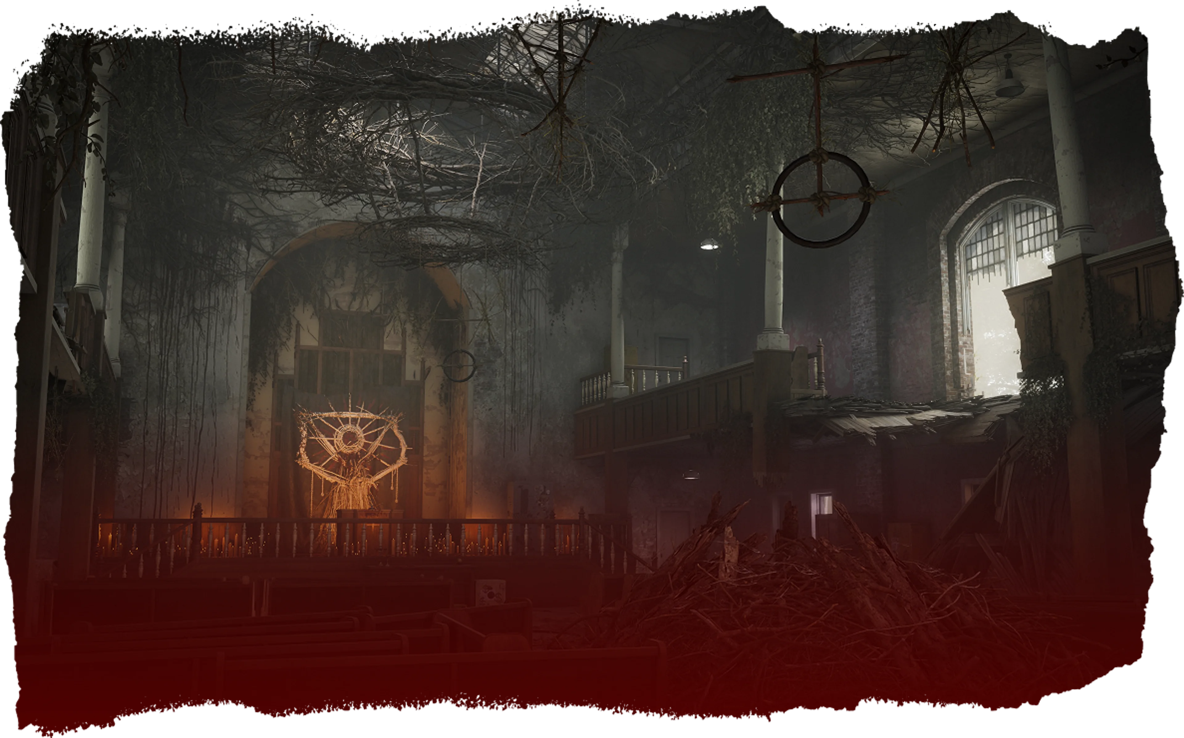 An ominous church interior with occult symbols appears in an official PUBG: DED.NET image.