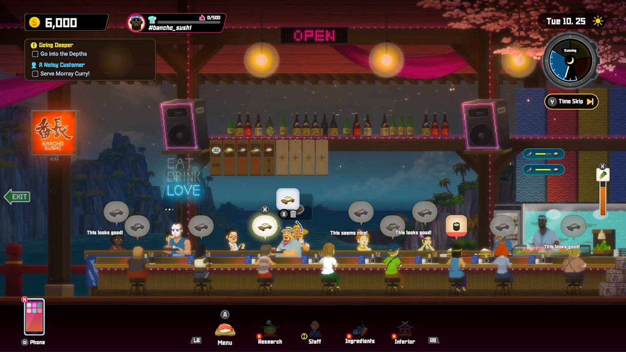 Bancho Sushi’s evening screen shows menu, ingredients, staff and customer orders.