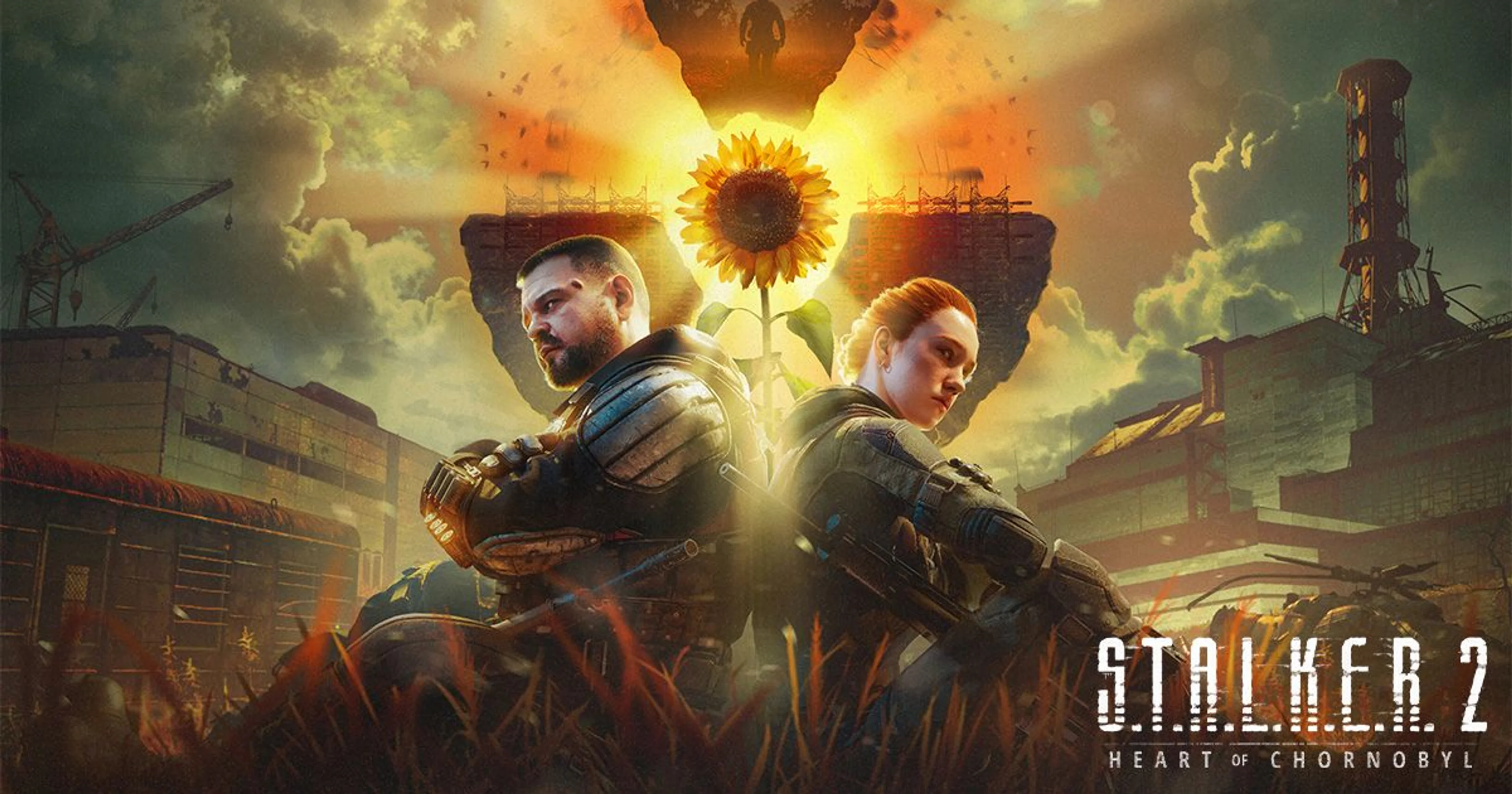 Official Cost of Hope artwork showing two armed stalkers in the Zone beneath a giant sunflower.