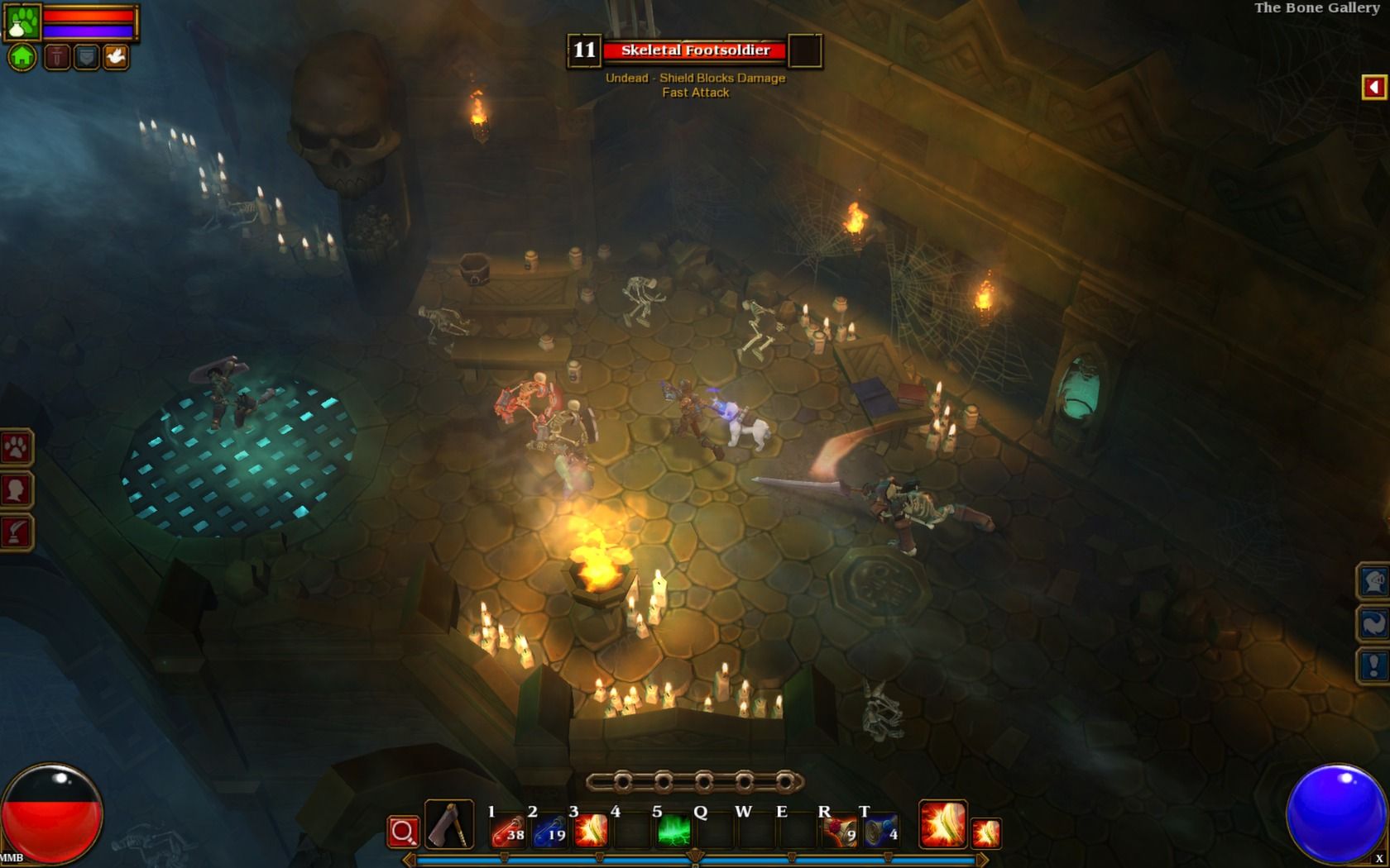 Torchlight II combat with monsters in the Bone Gallery.