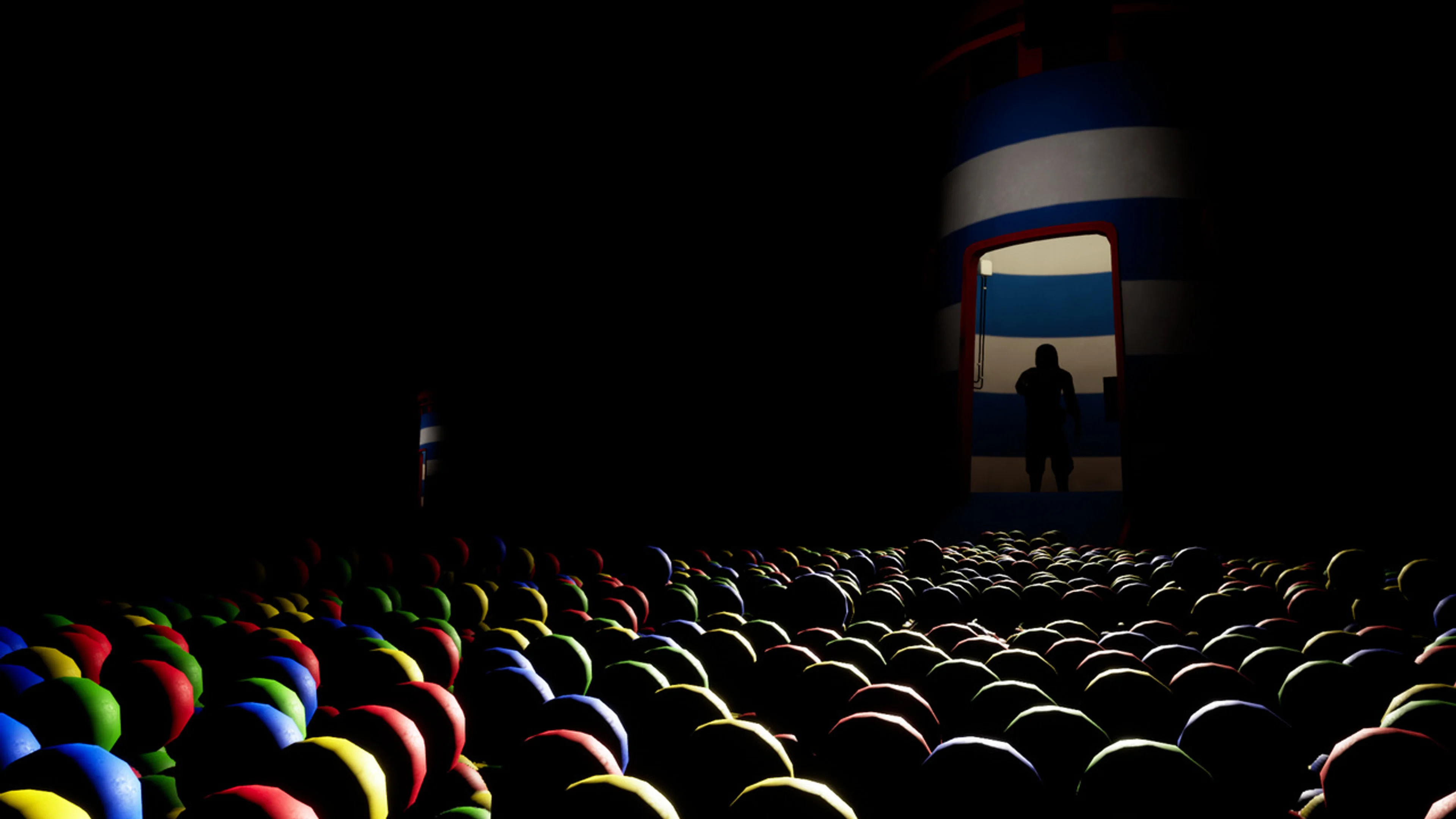 A dark ball pit filled with colored plastic balls appears in the official Level 421 images for Escape the Backrooms.