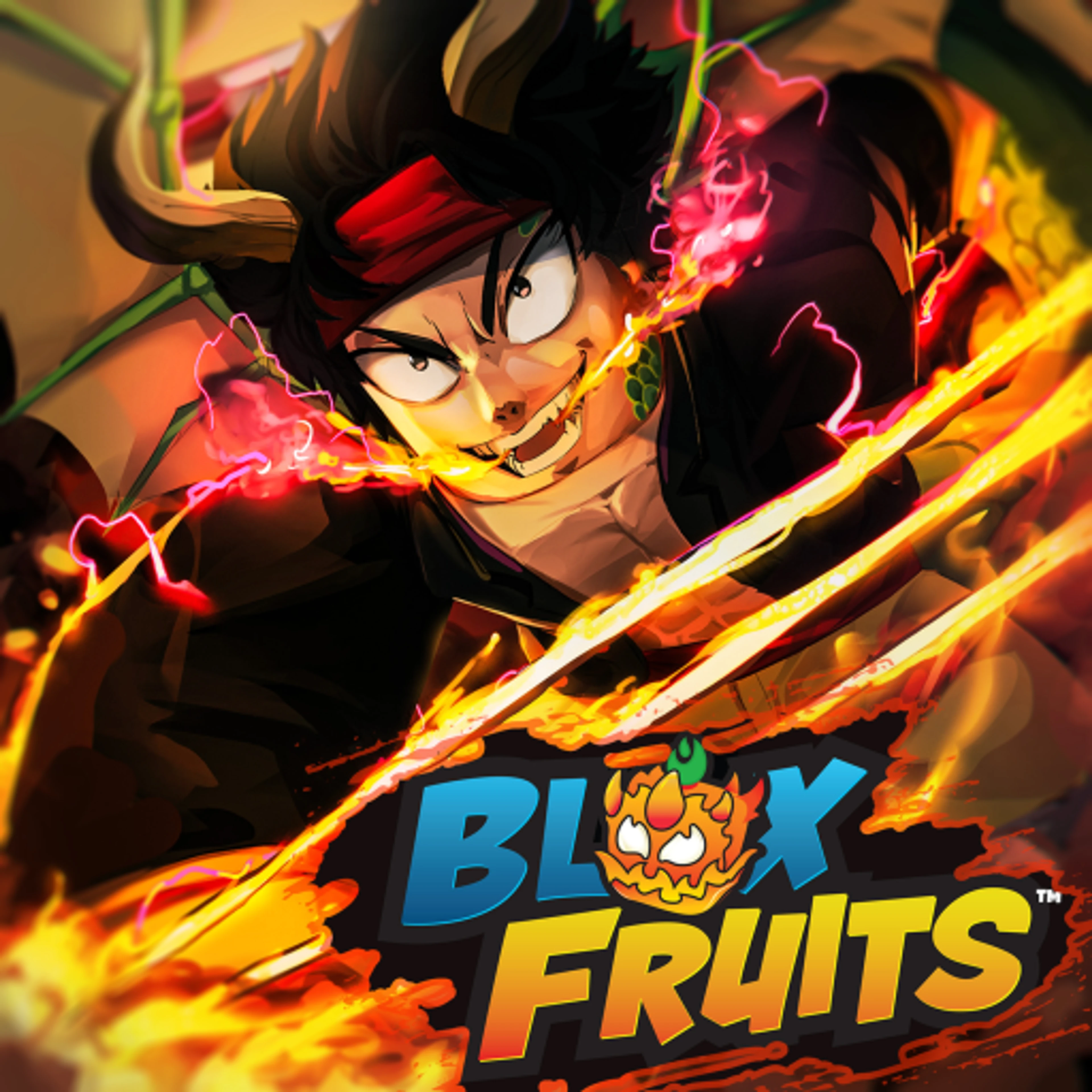 Official Blox Fruits icon showing a sword-wielding fighter surrounded by flames above the Blox Fruits logo.