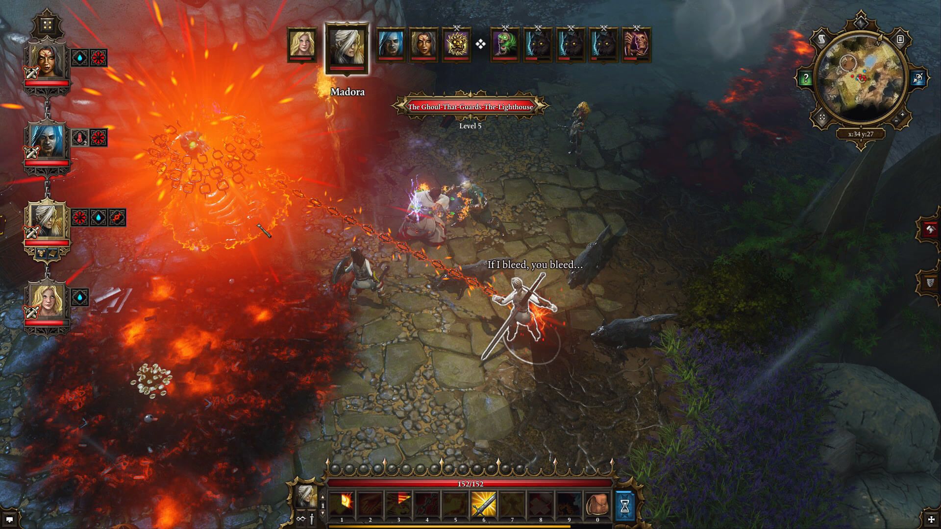 Larian official combat image with party portraits at left and turn order at top.