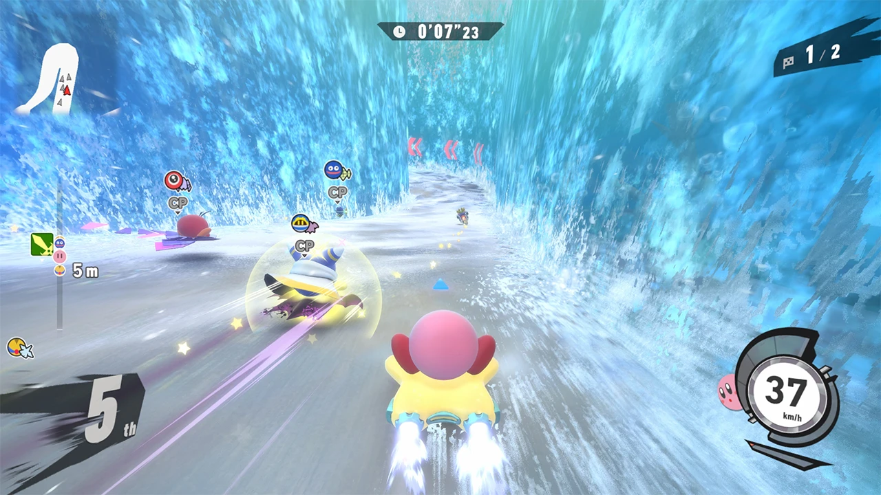 Kirby Air Riders Boost Charge: find B, drift and release a dash
