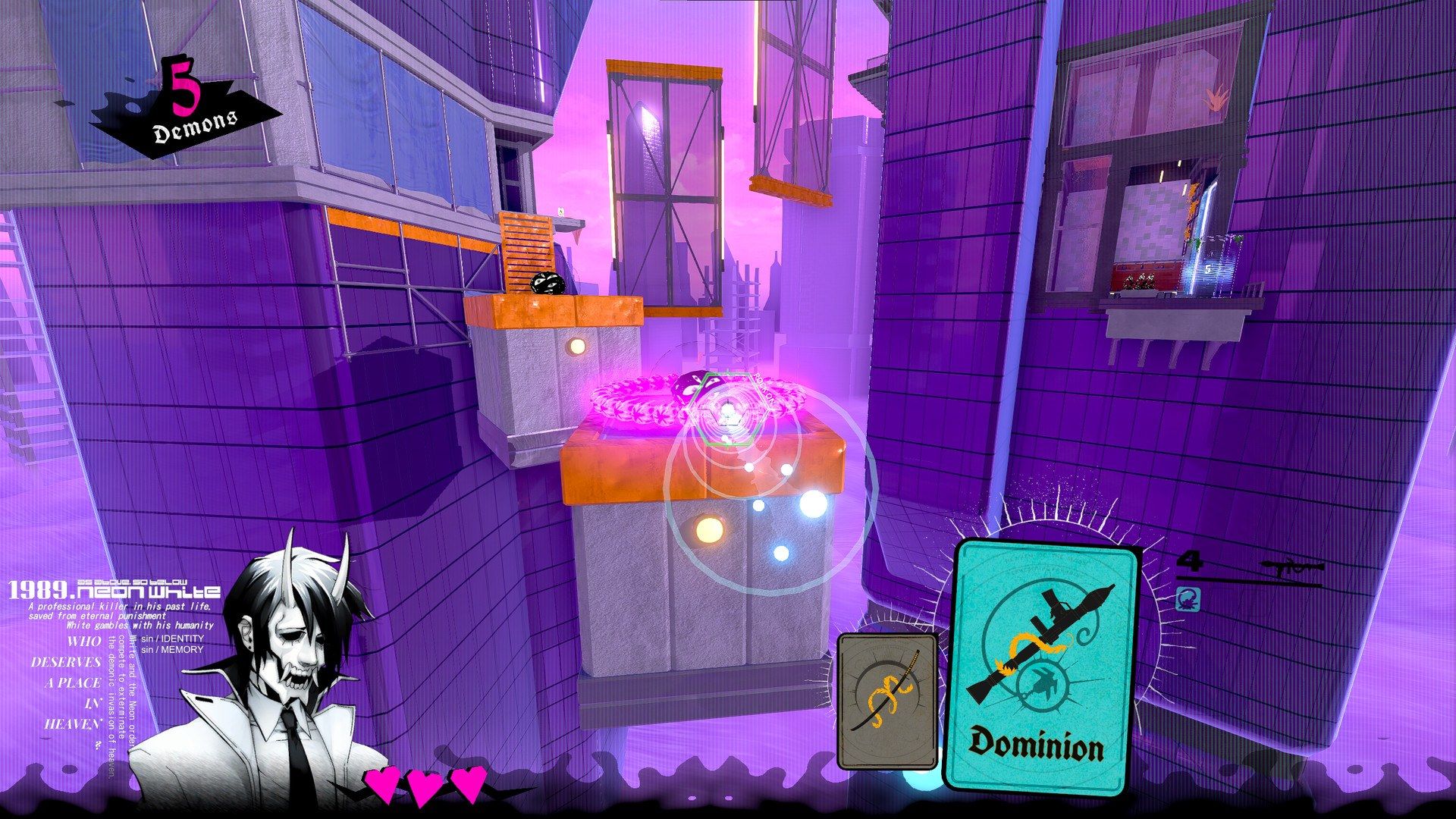 White leaps through a purple obstacle course.