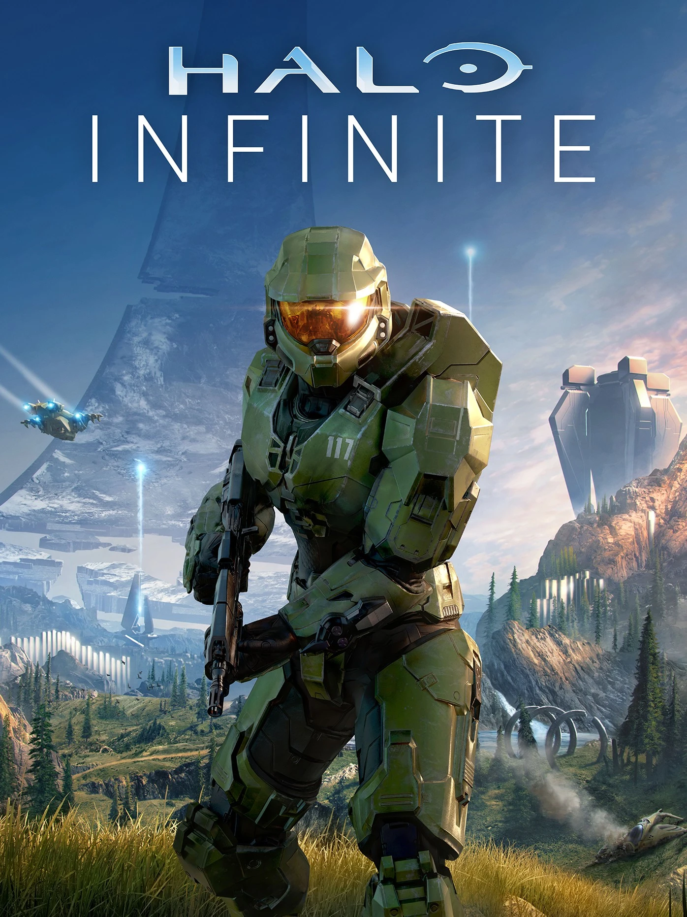 Official Halo Infinite cover showing Master Chief on Zeta Halo beneath the game logo.