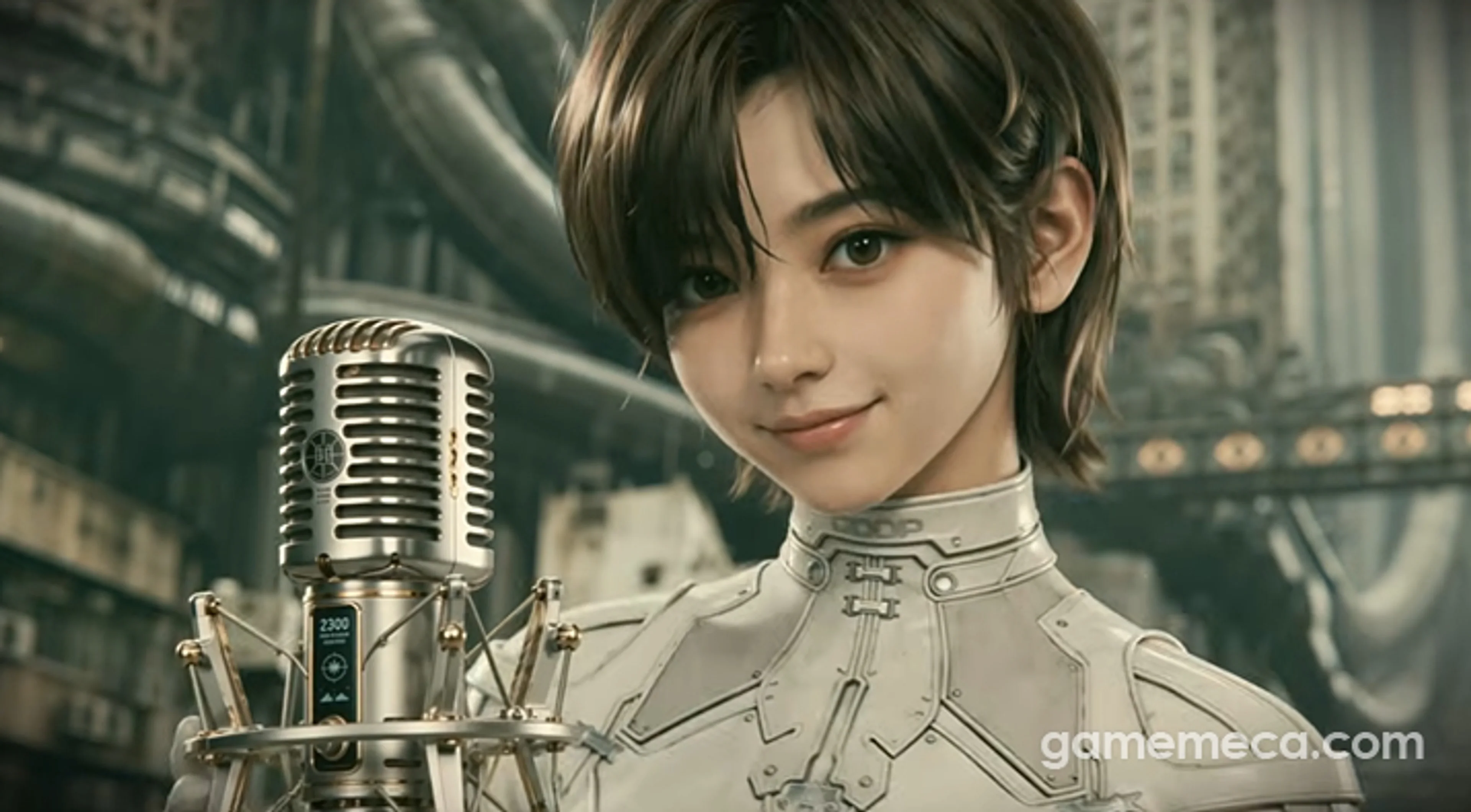 Evie sings into a microphone in the Blood Rain music video