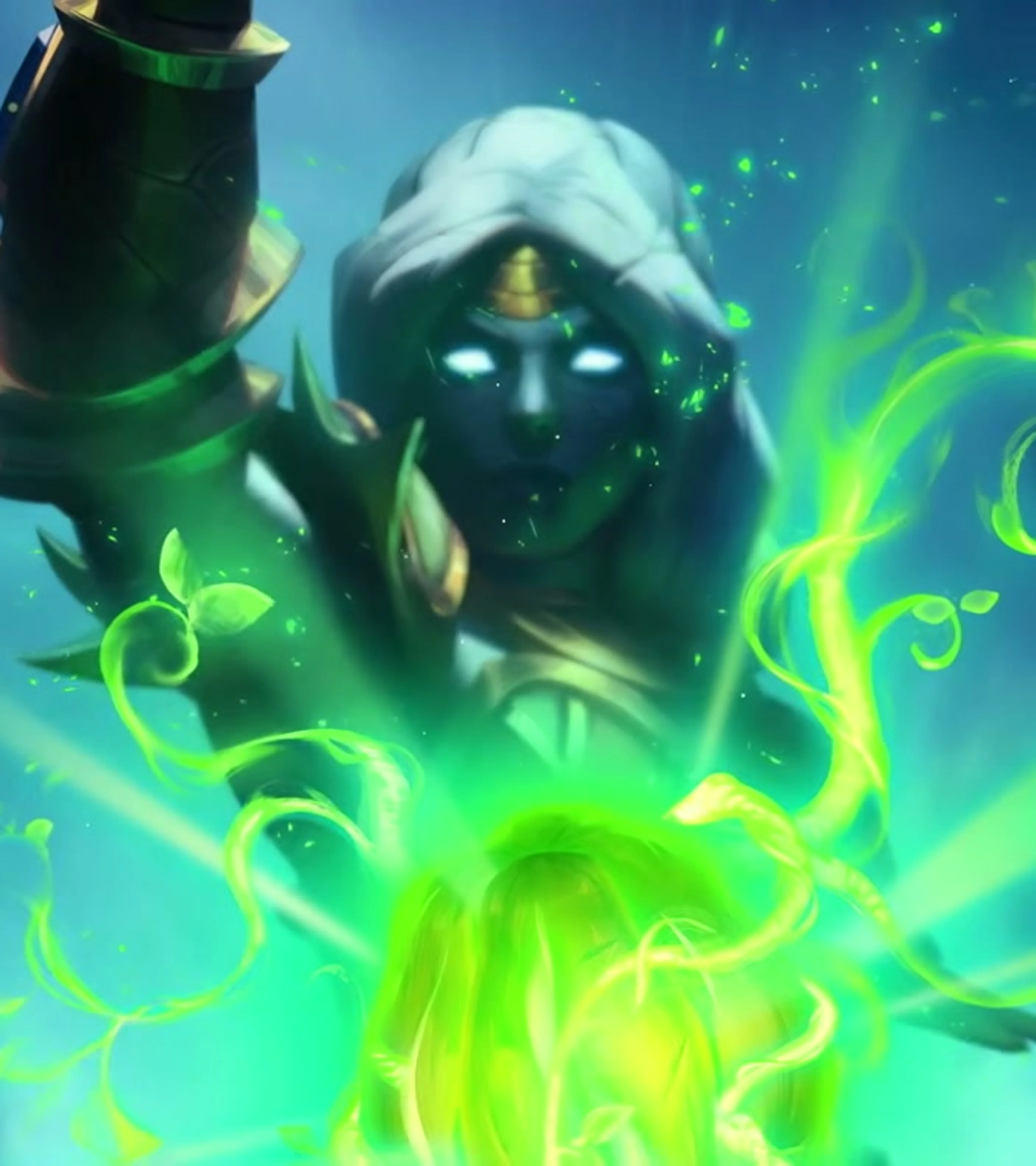 A Titan-forged warrior raises one arm as bright green energy circles her body.