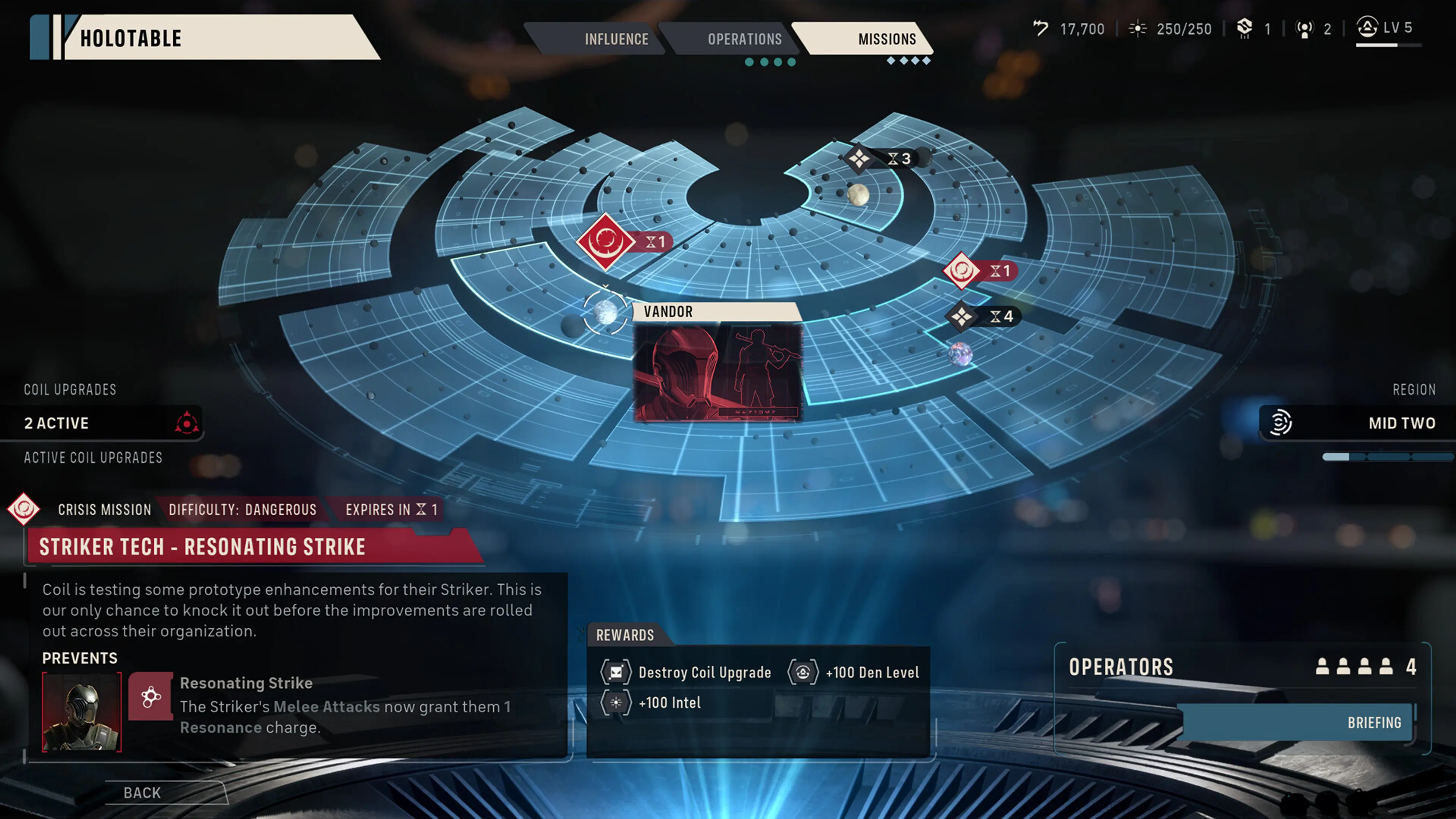 The Zero Company Holotable displaying galaxy regions and available missions