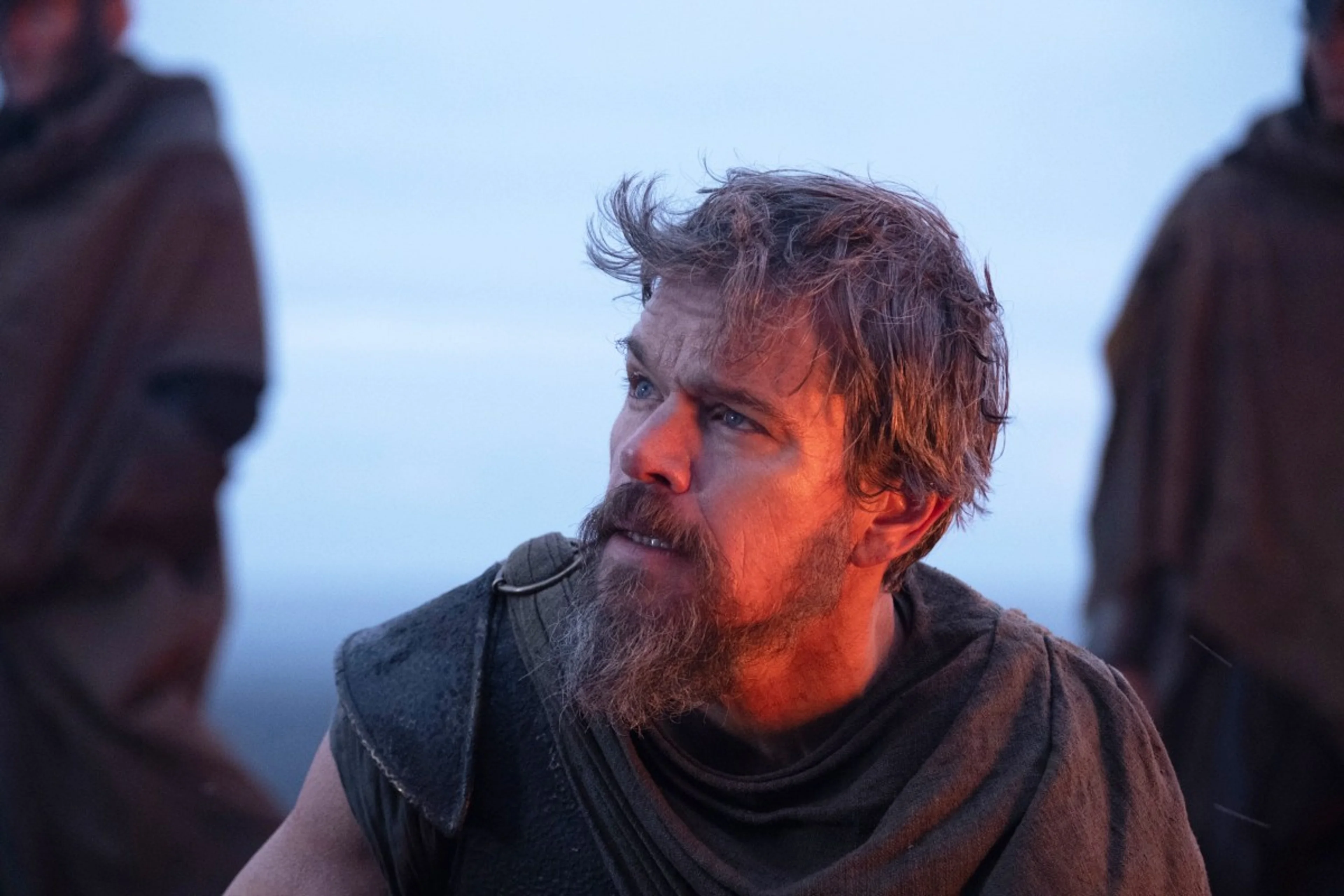 Matt Damon appears in a close-up as Odysseus in The Odyssey.