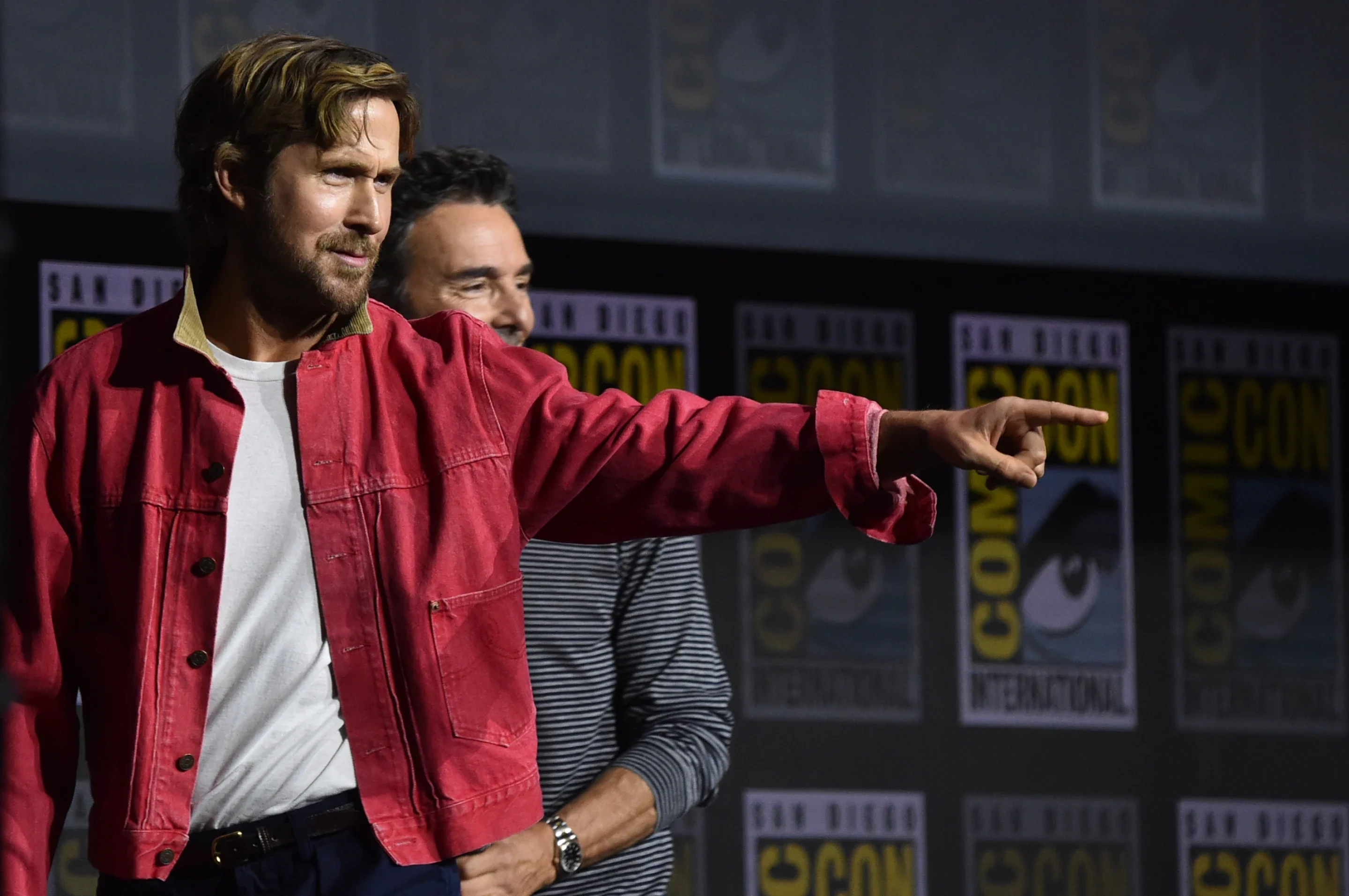 Ryan Gosling speaks beside director Shawn Levy at San Diego Comic-Con 2026.