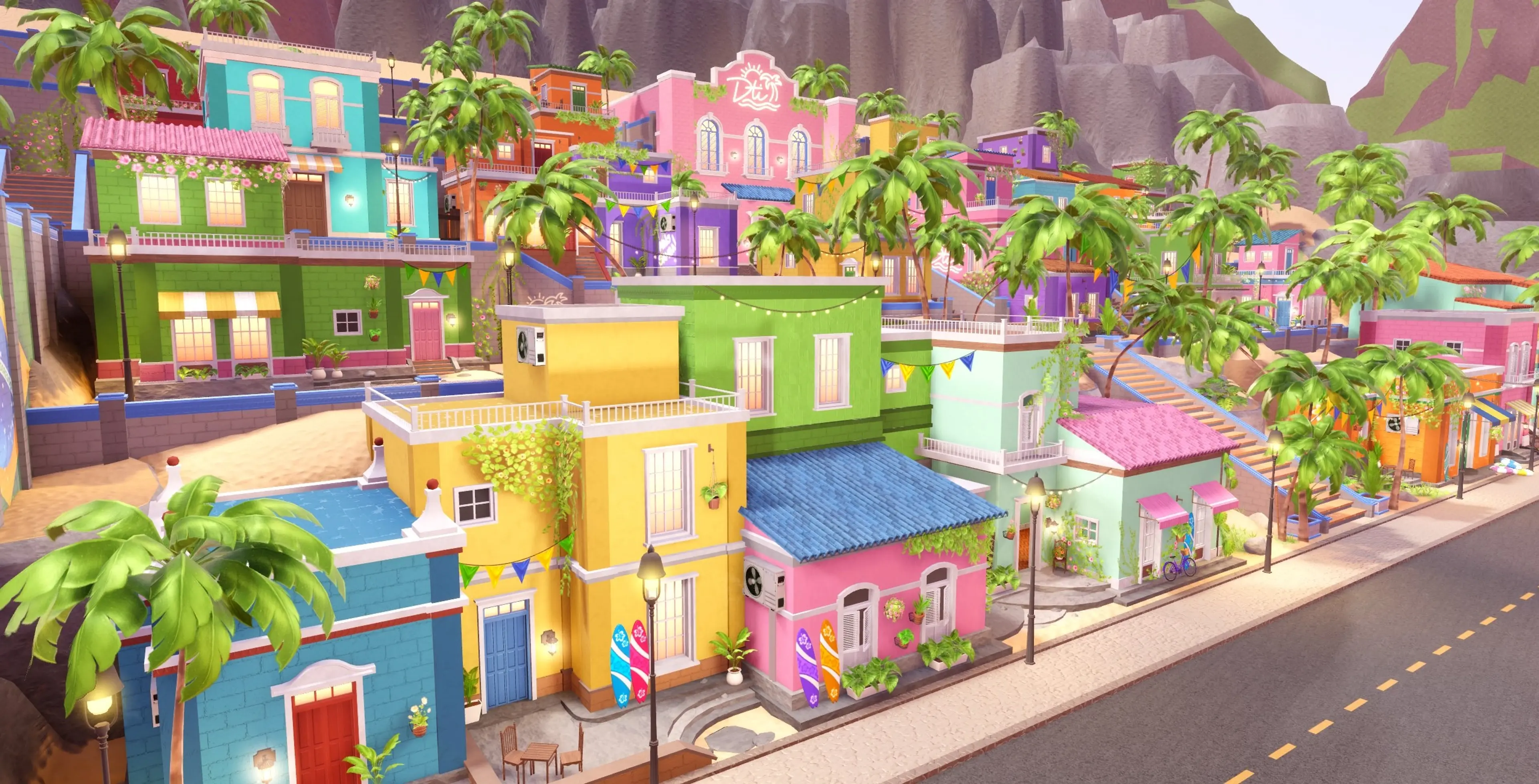 Colorful Brazil-inspired streets in the Dress To Impress Summer 2026 Freeplay map.
