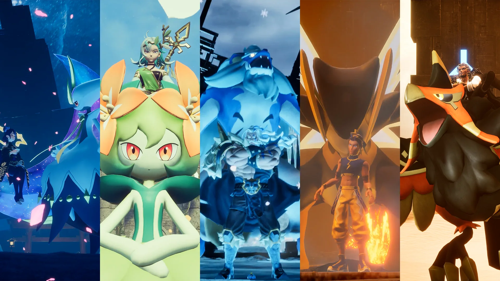Several Palworld trainers and Pals shown in official version 1.0 artwork.