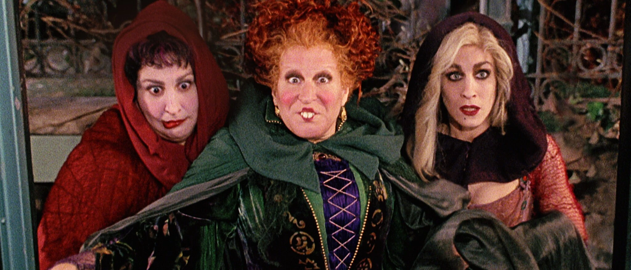 Kathy Najimy, Bette Midler and Sarah Jessica Parker as the Sanderson sisters in the 1993 Hocus Pocus.
