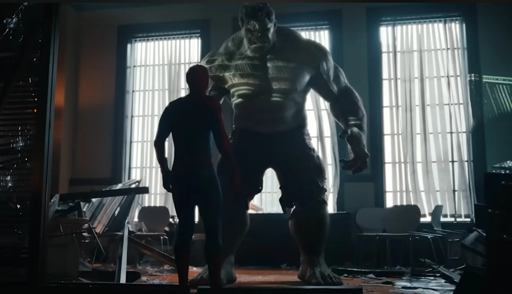 Spider-Man faces the Hulk in a damaged room in Spider-Man: Brand New Day.