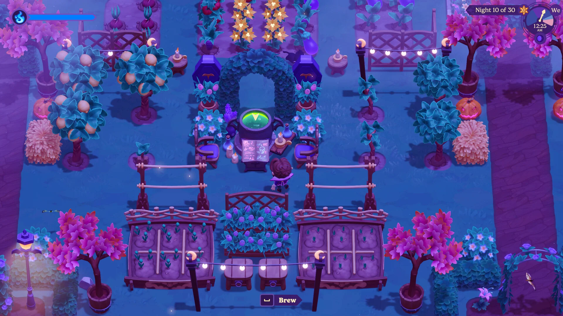 Moonlight Peaks official gameplay screenshot showing the game's farming and town-life style.