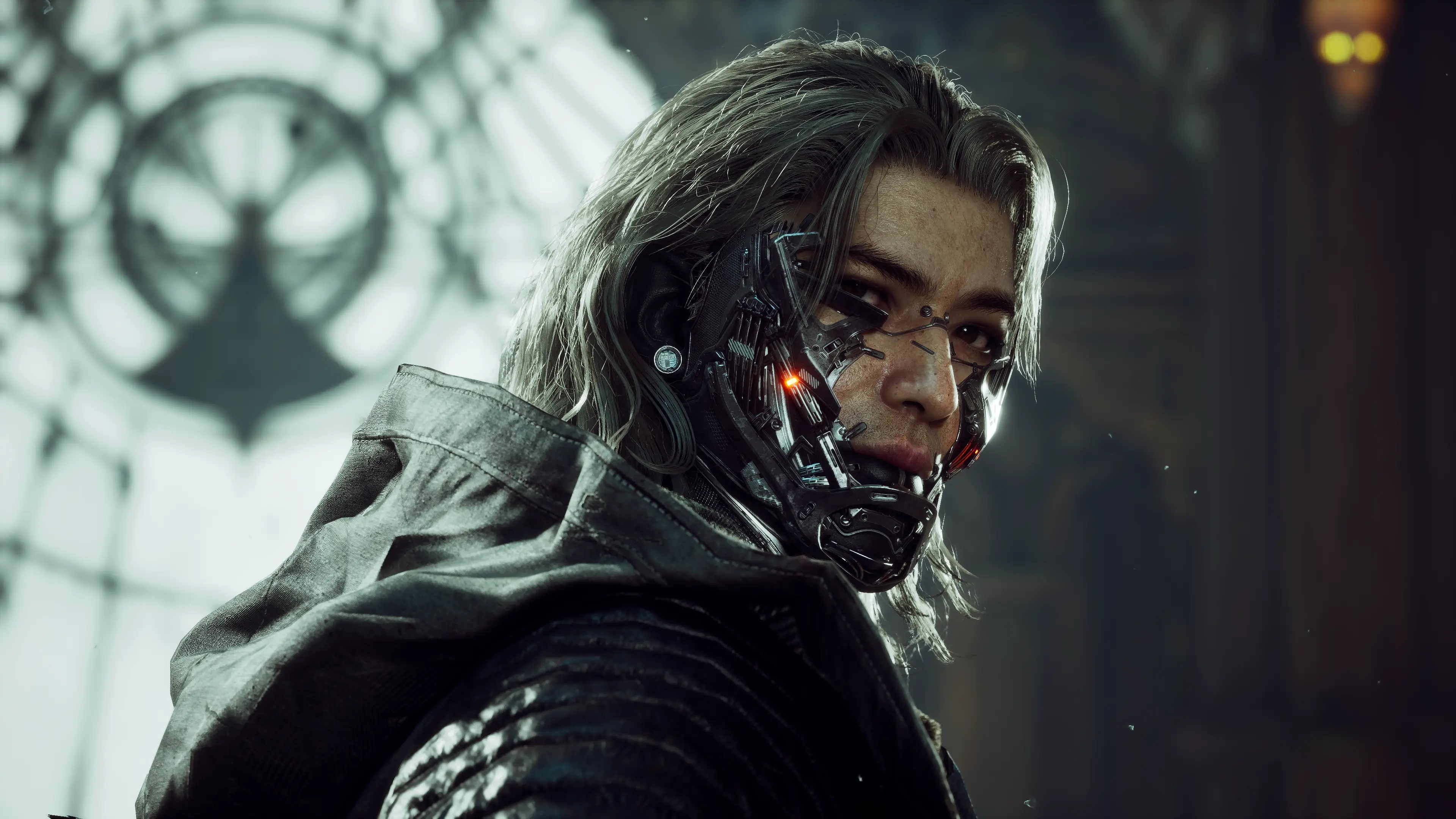 Official screenshot: a cybernetically augmented character looks back over their shoulder in Stellar Blade: Blood Rain.