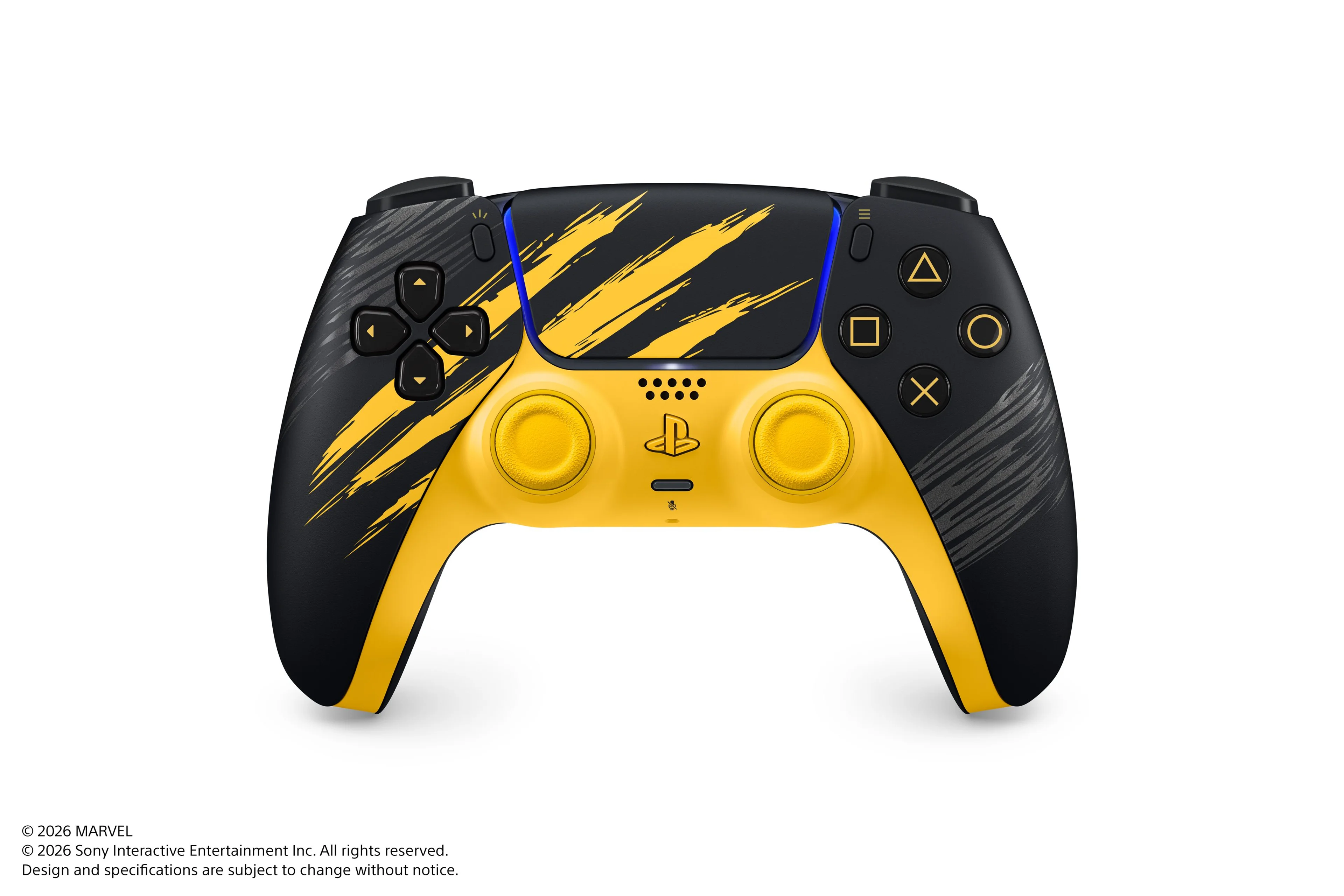 Marvel's Wolverine Battle Yellow Limited Edition DualSense controller centered on a white background