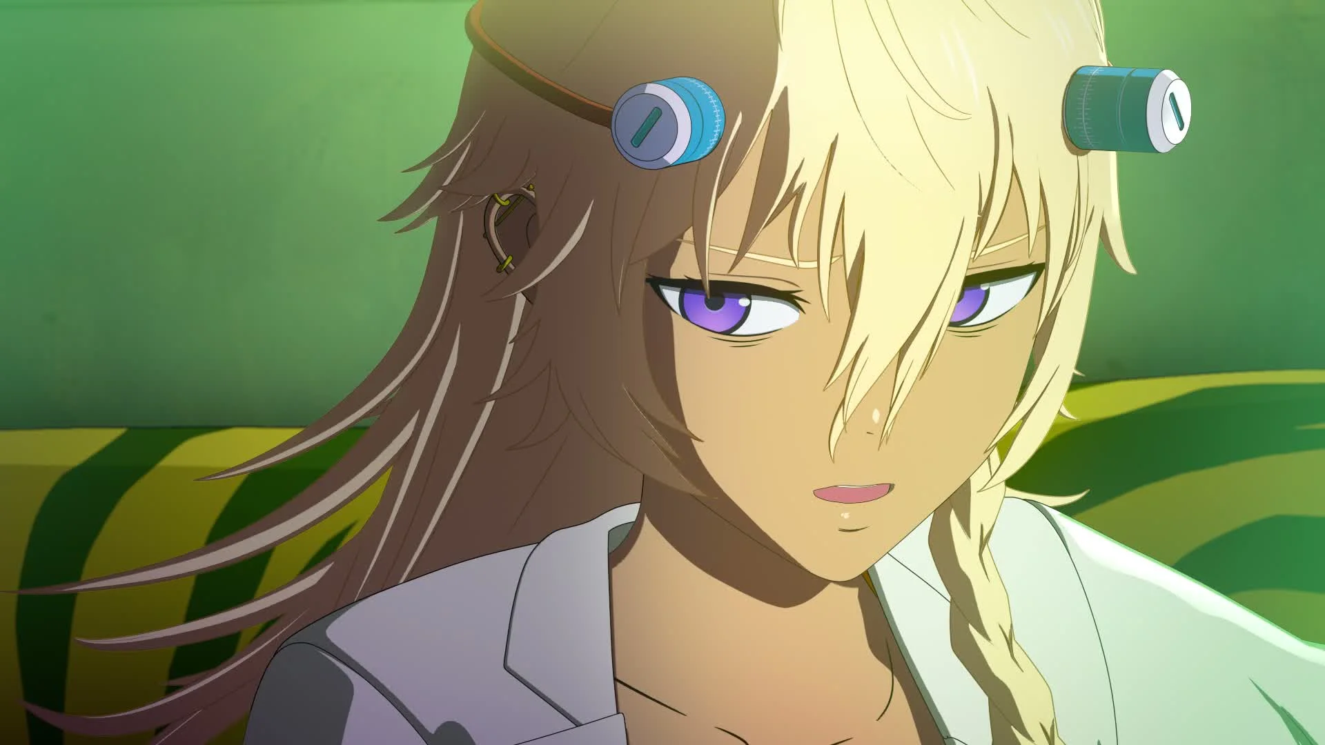 The long-haired, violet-eyed character Sensei appears in the Tank Chair promo.