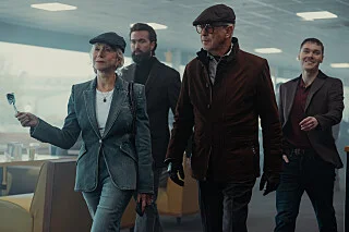 Helen Mirren, Pierce Brosnan, and other MobLand Season 2 characters walk together in an official still.