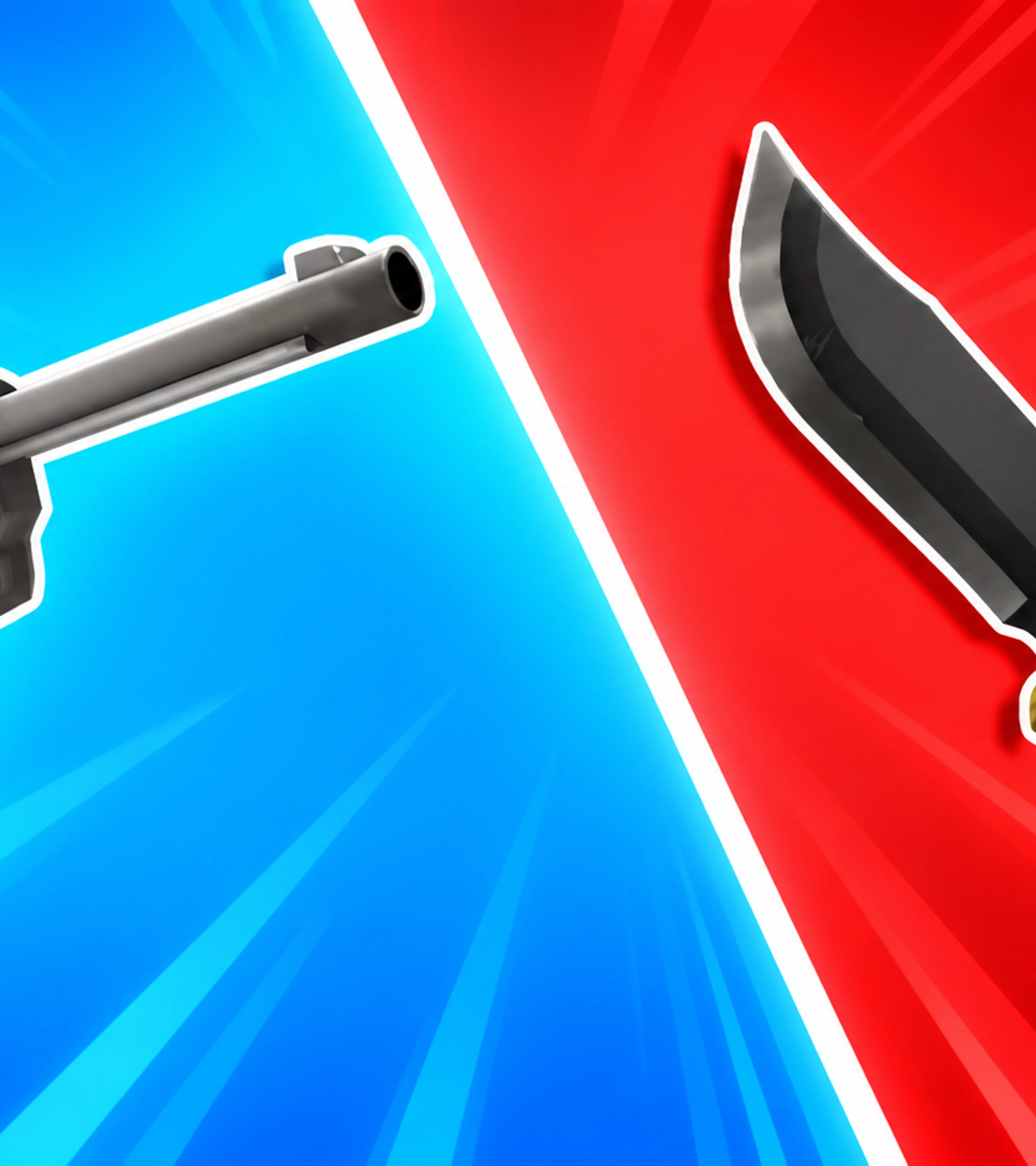 Editorial montage of the Murderers VS Sheriffs revolver and knife against blue and red backgrounds.