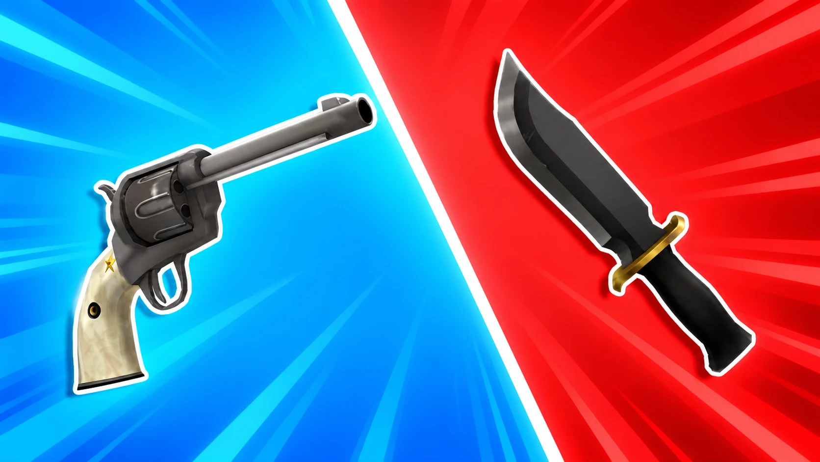 Editorial montage of the Murderers VS Sheriffs revolver and knife against blue and red backgrounds.