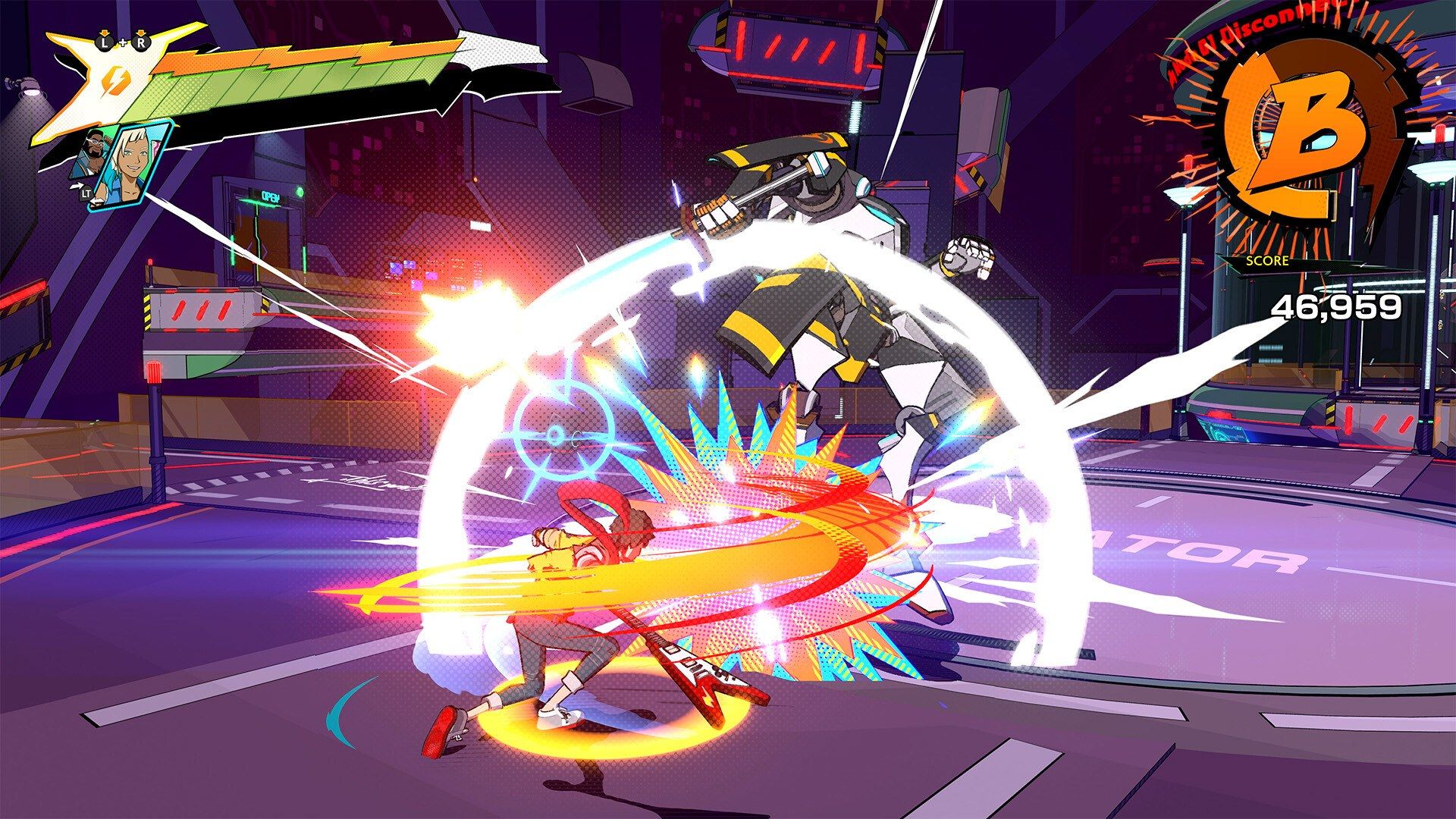 Chai attacks a robot while a combo score appears on screen.