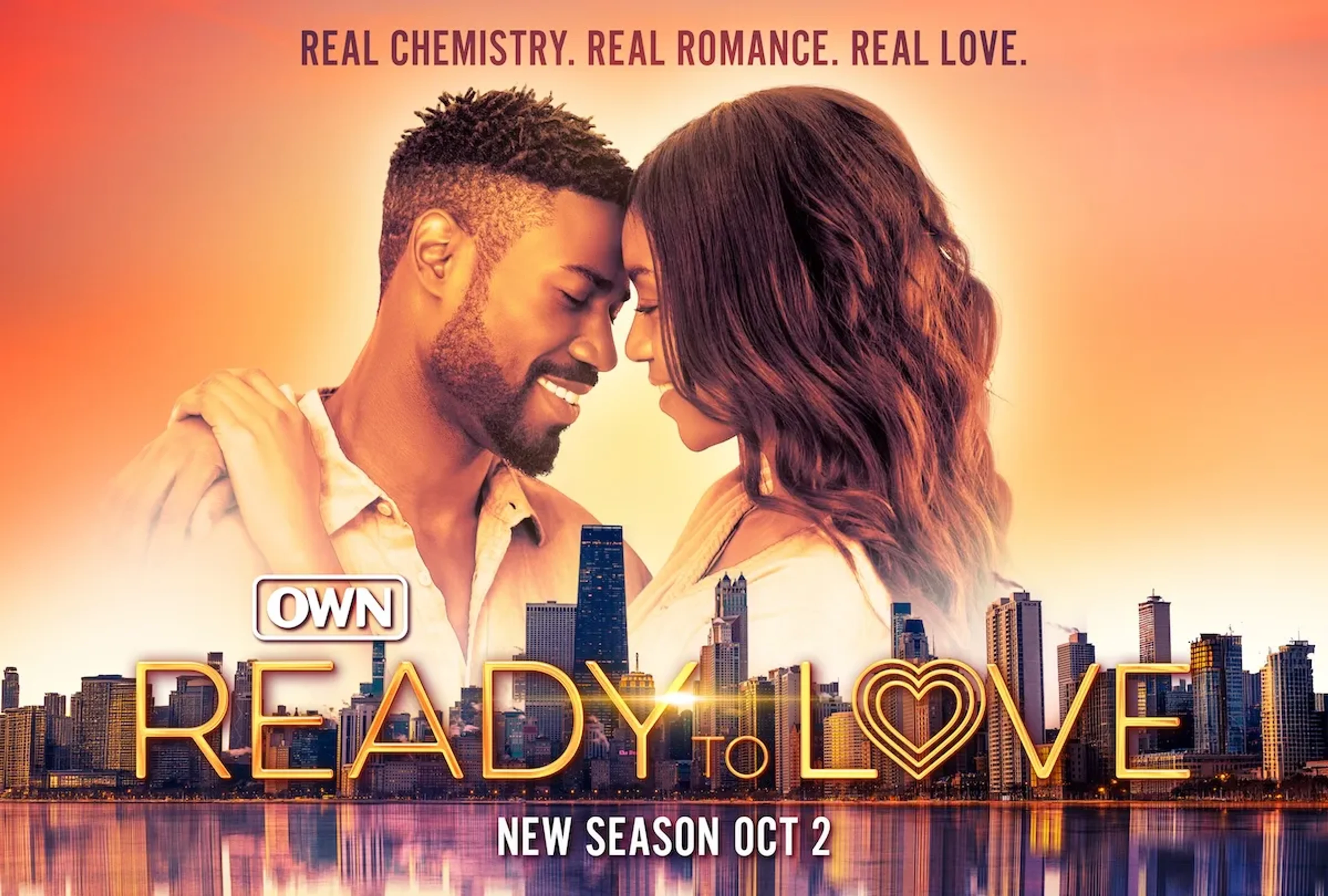 Ready to Love: Chicago promotional artwork shows a couple above the city skyline.
