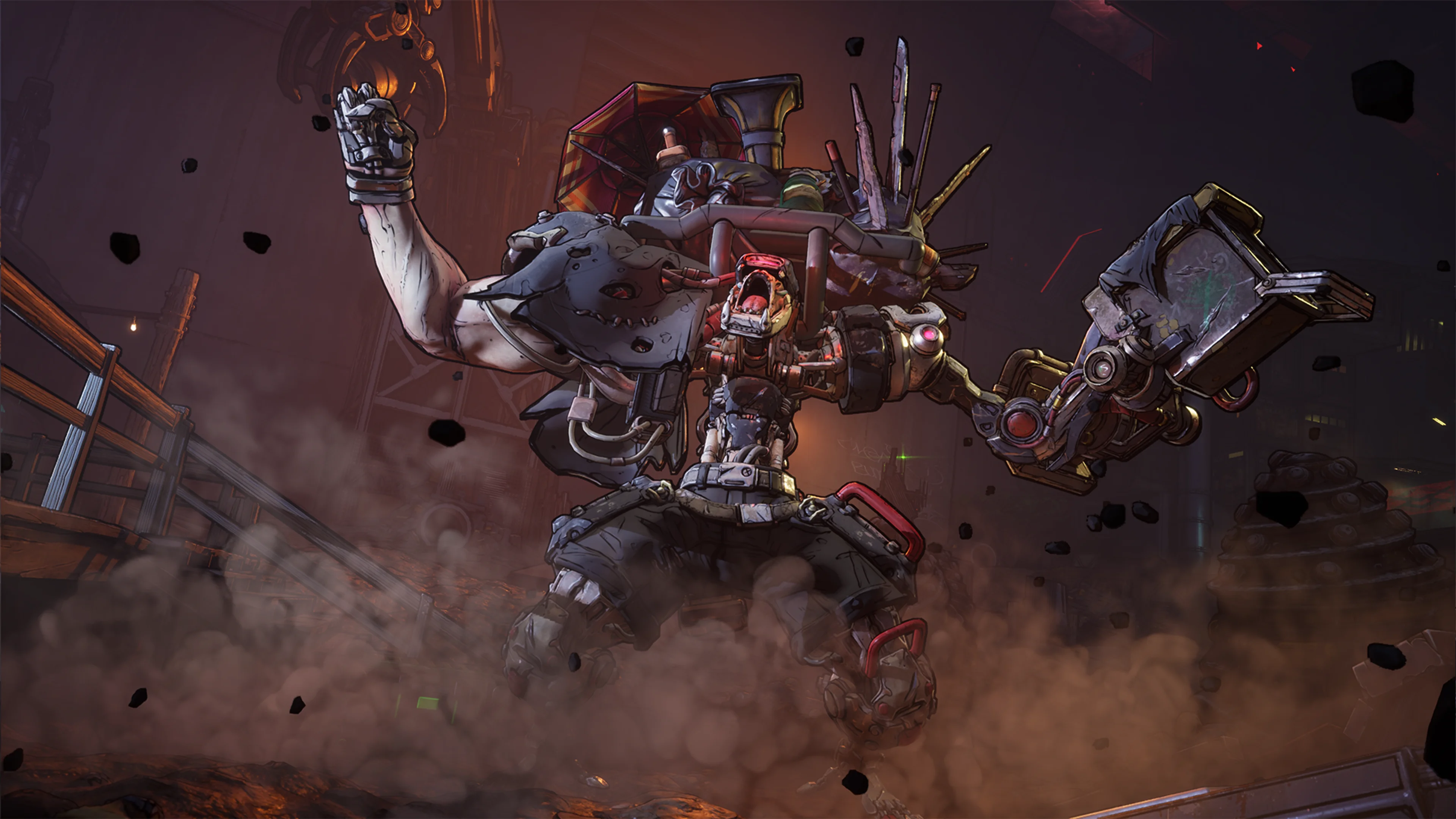 Official Borderlands 4 key art shows the series’ comic-book sci-fi style and chaotic weapon-focused action.