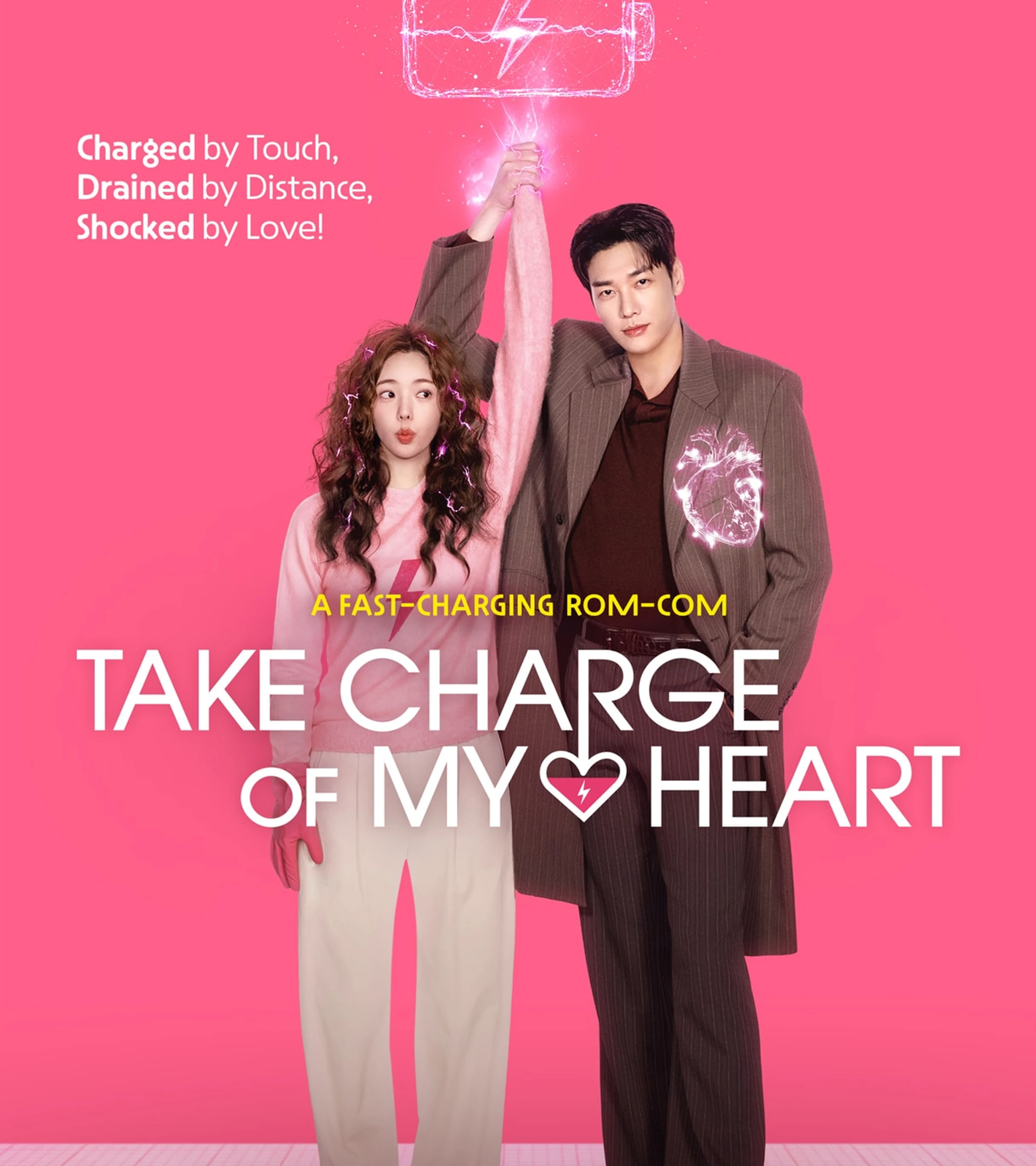 Official Take Charge of My Heart poster with Baek Ho-rang and Na Bo-bae holding hands beneath a charging-heart graphic.