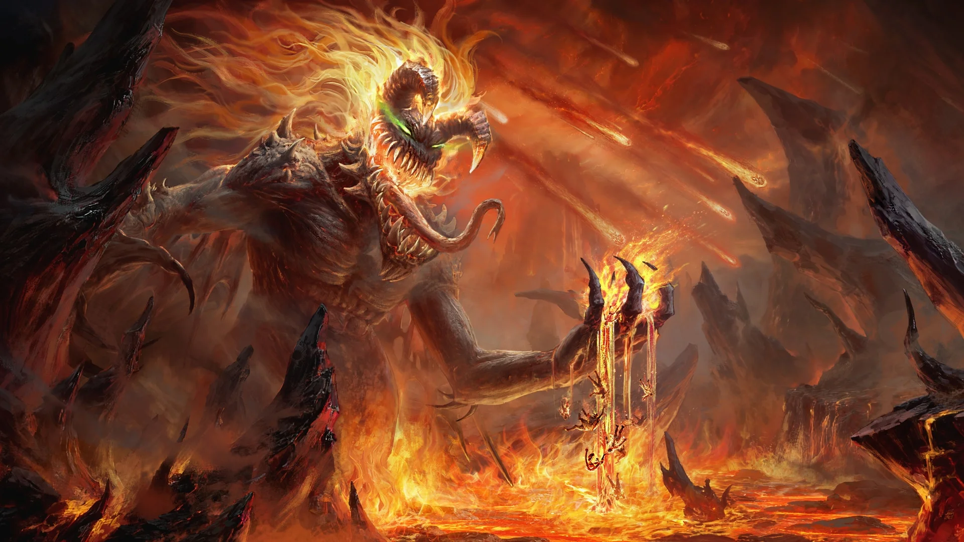 Malebolgia towers over Diablo Immortal fighters in the official Spawn crossover image.