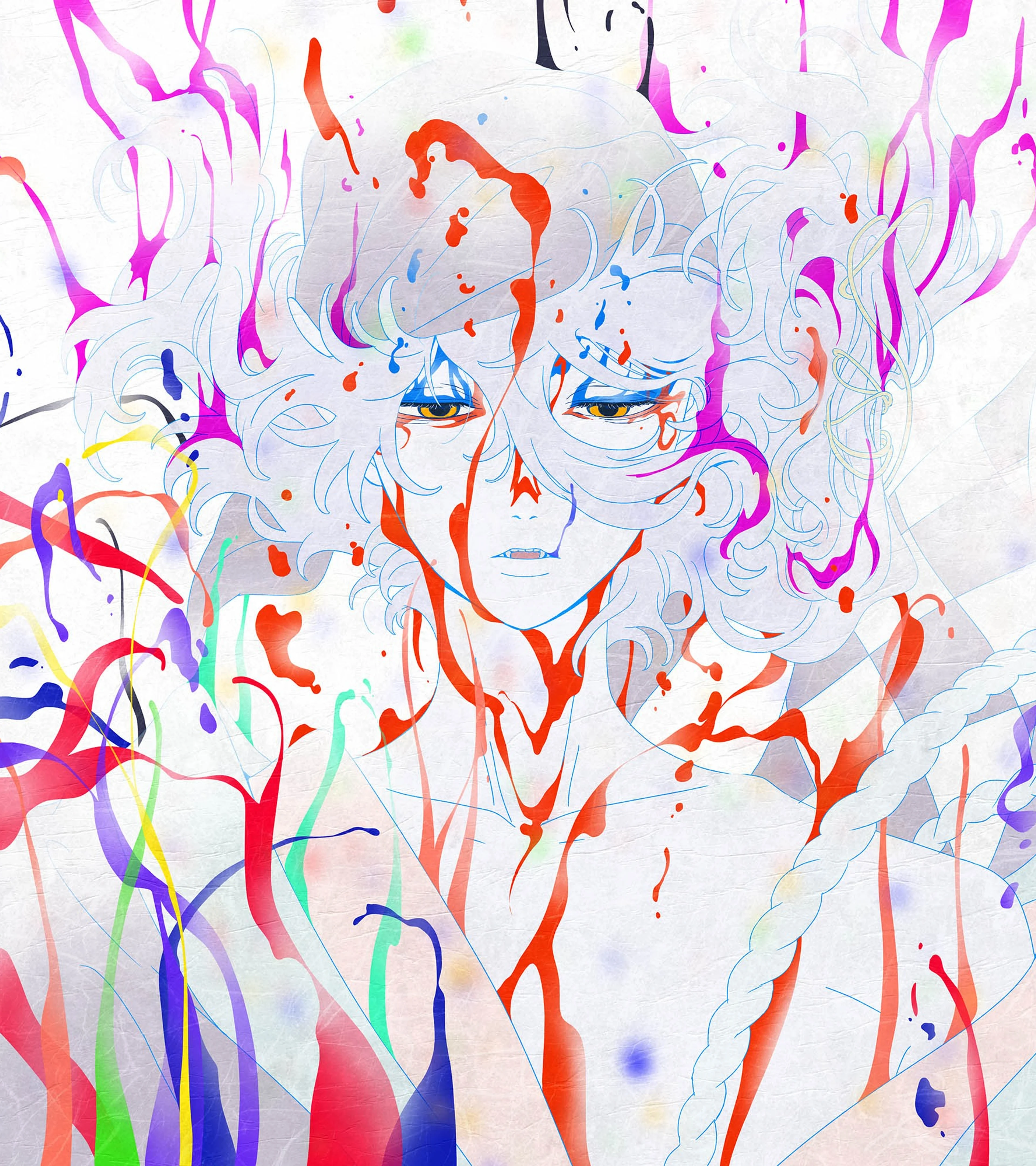 A close-up of an anime character with white hair and bright eyes in the official Mononoke Chapter III visual.