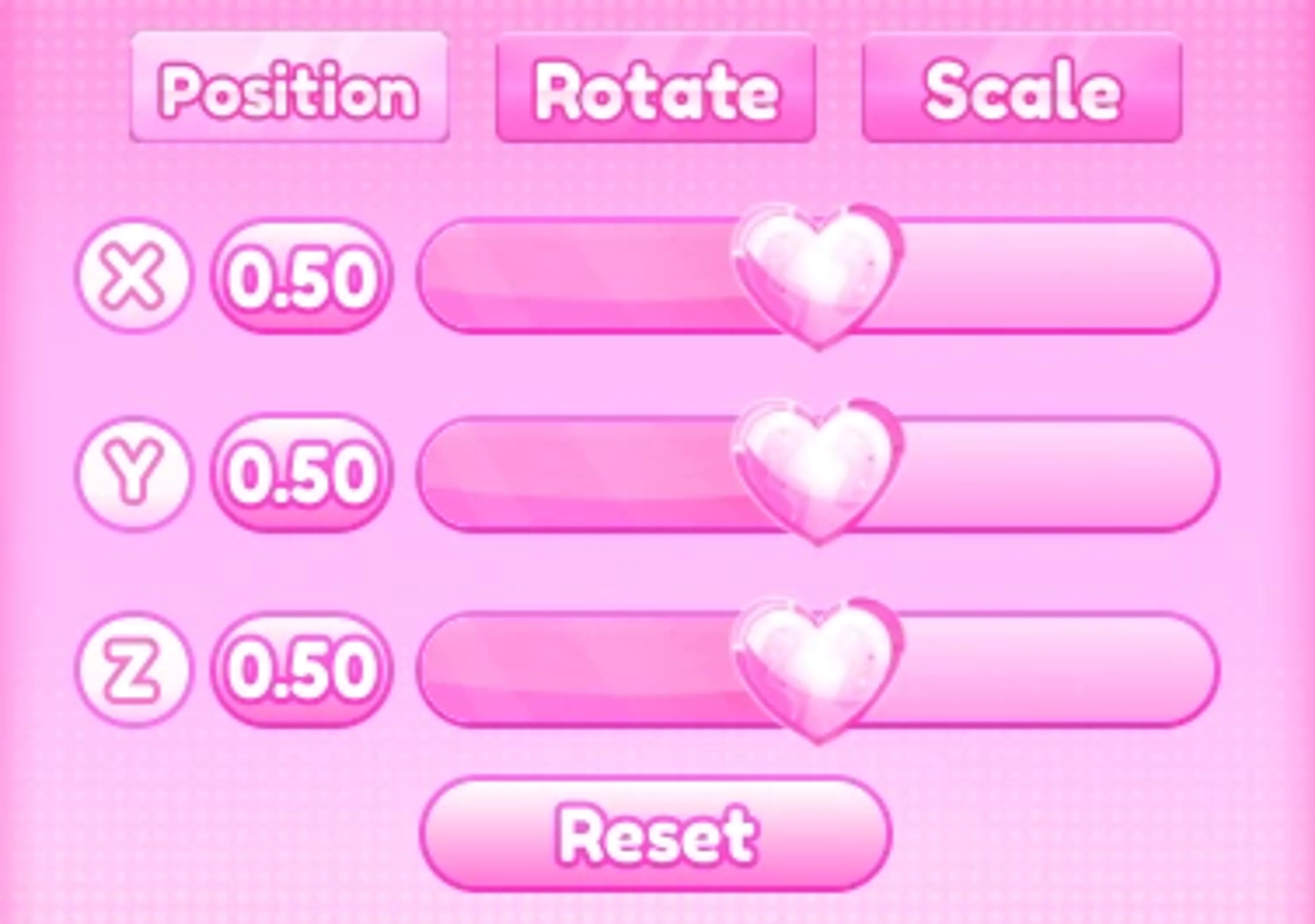Dress To Impress Accessory Adjustment panel with Position, Rotate, Scale, X, Y, Z, and Reset controls.