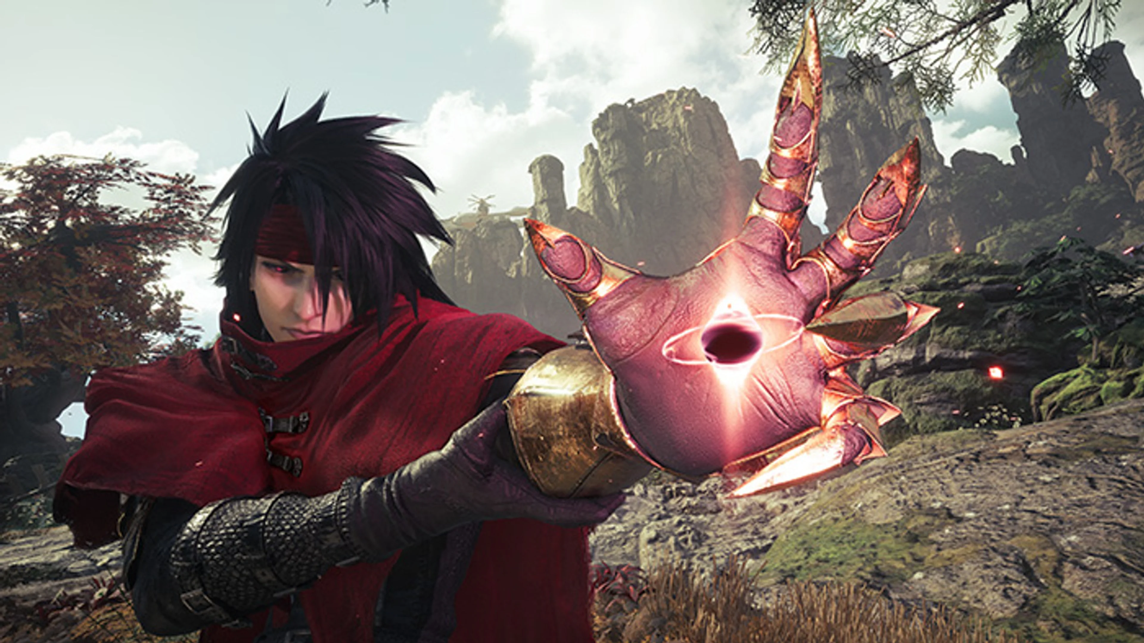 Vincent Valentine raises his hand toward a glowing enemy in official Final Fantasy VII Revelation gameplay footage.