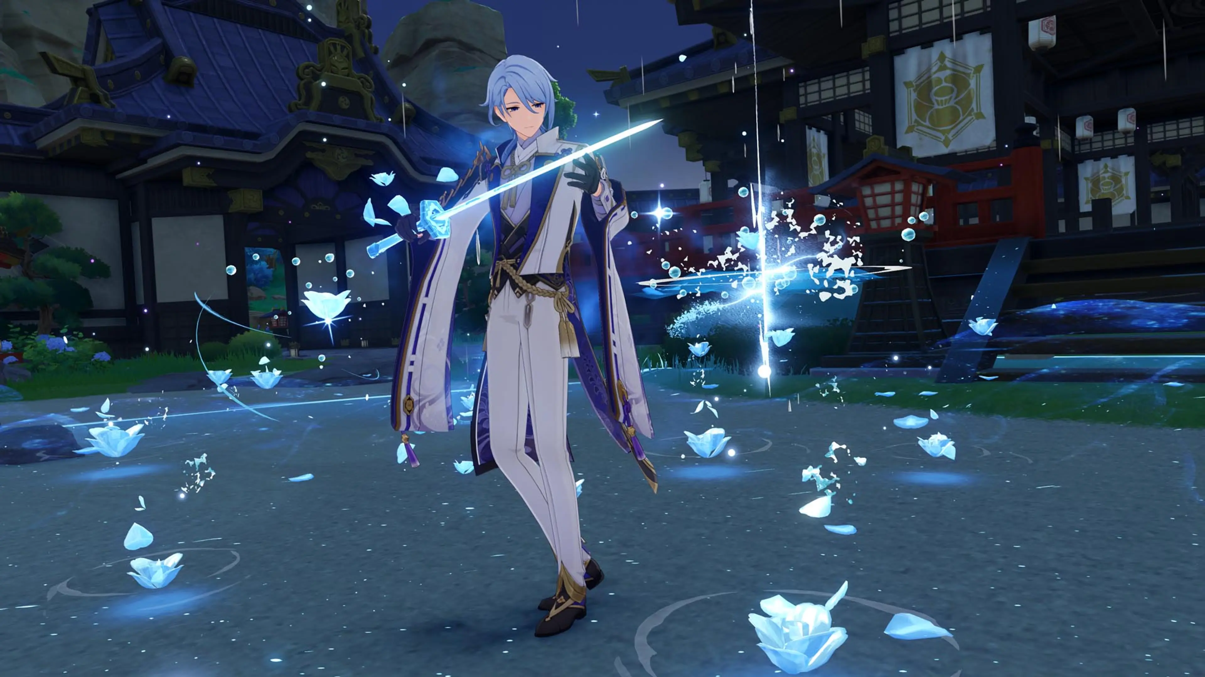 A four-character Genshin Impact party fights together.