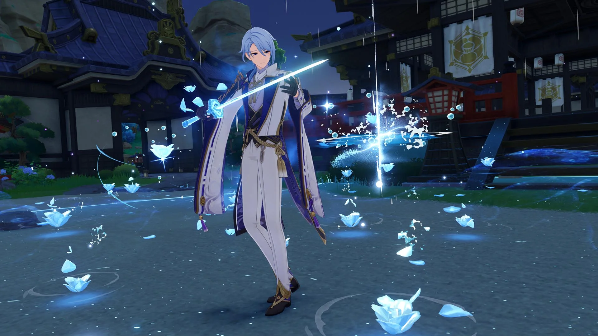A four-character Genshin Impact party fighting together.