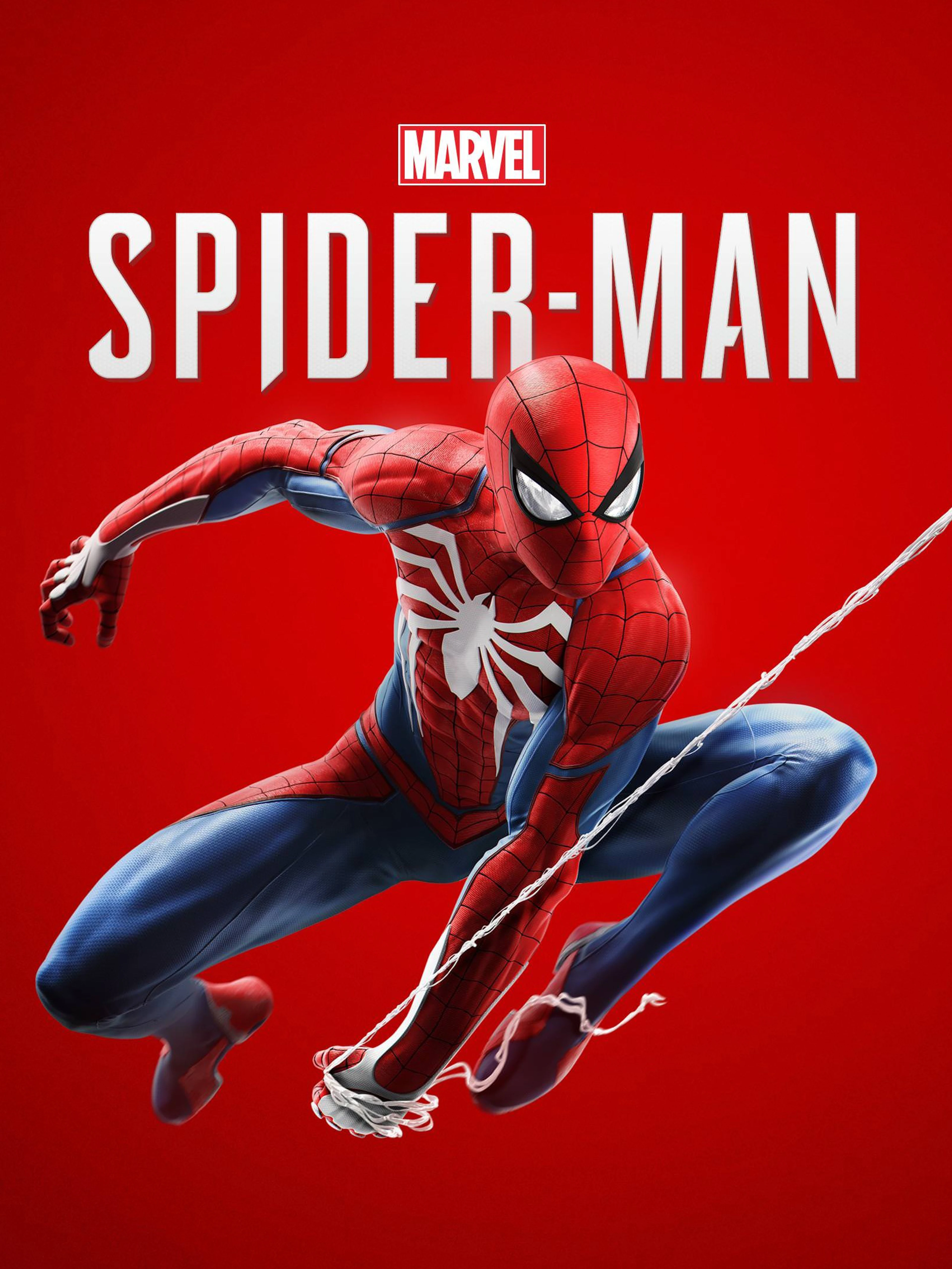 Official red Marvel's Spider-Man PS4 cover with Spider-Man swinging beneath the game title.
