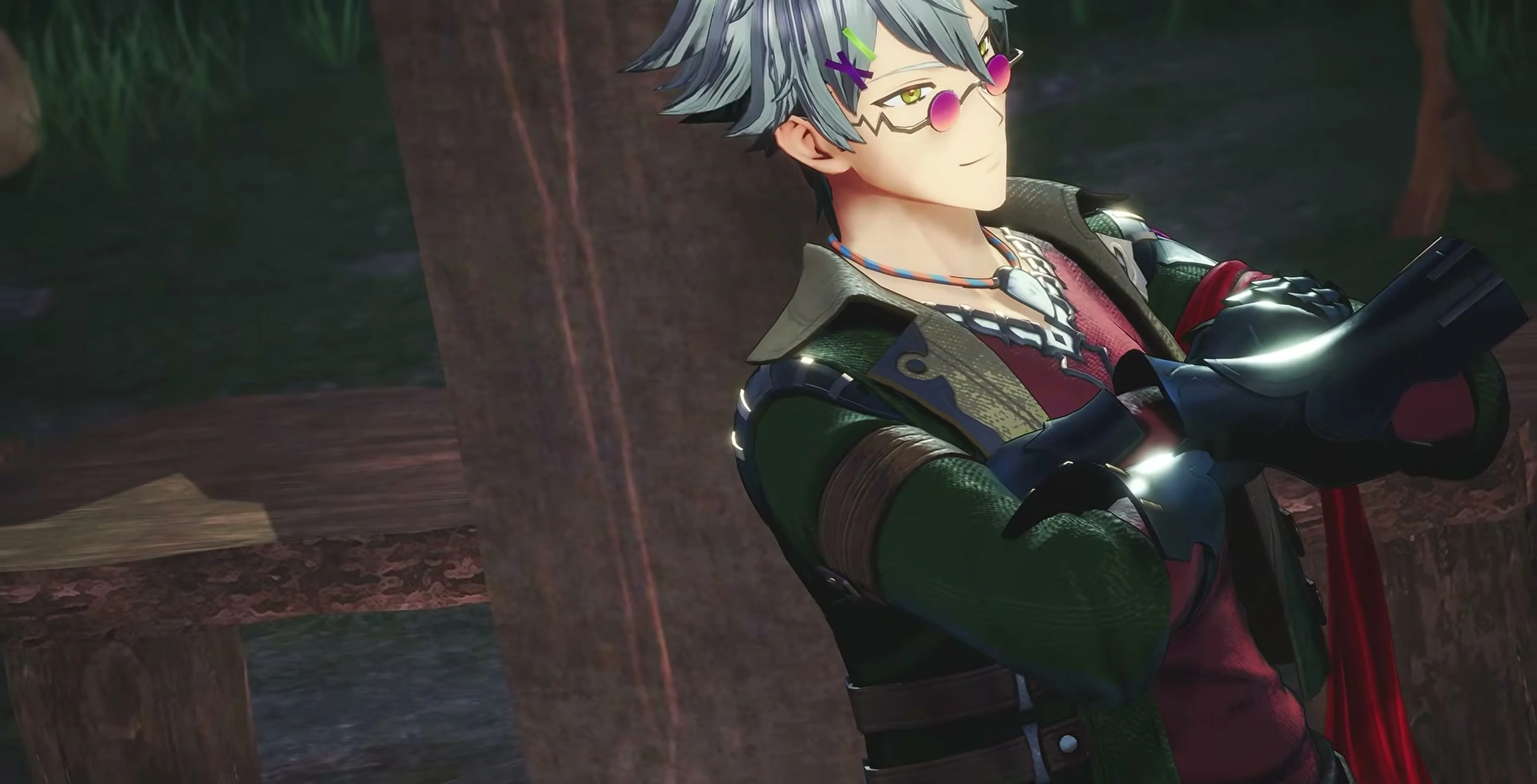 Rutger stands with his arms crossed in the Atelier Karia character trailer.