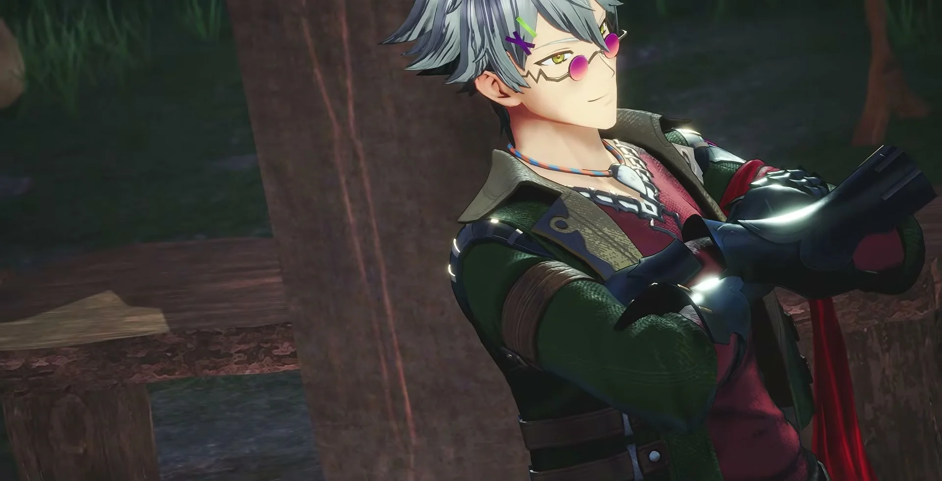 Rutger stands with his arms crossed in the Atelier Karia character trailer.