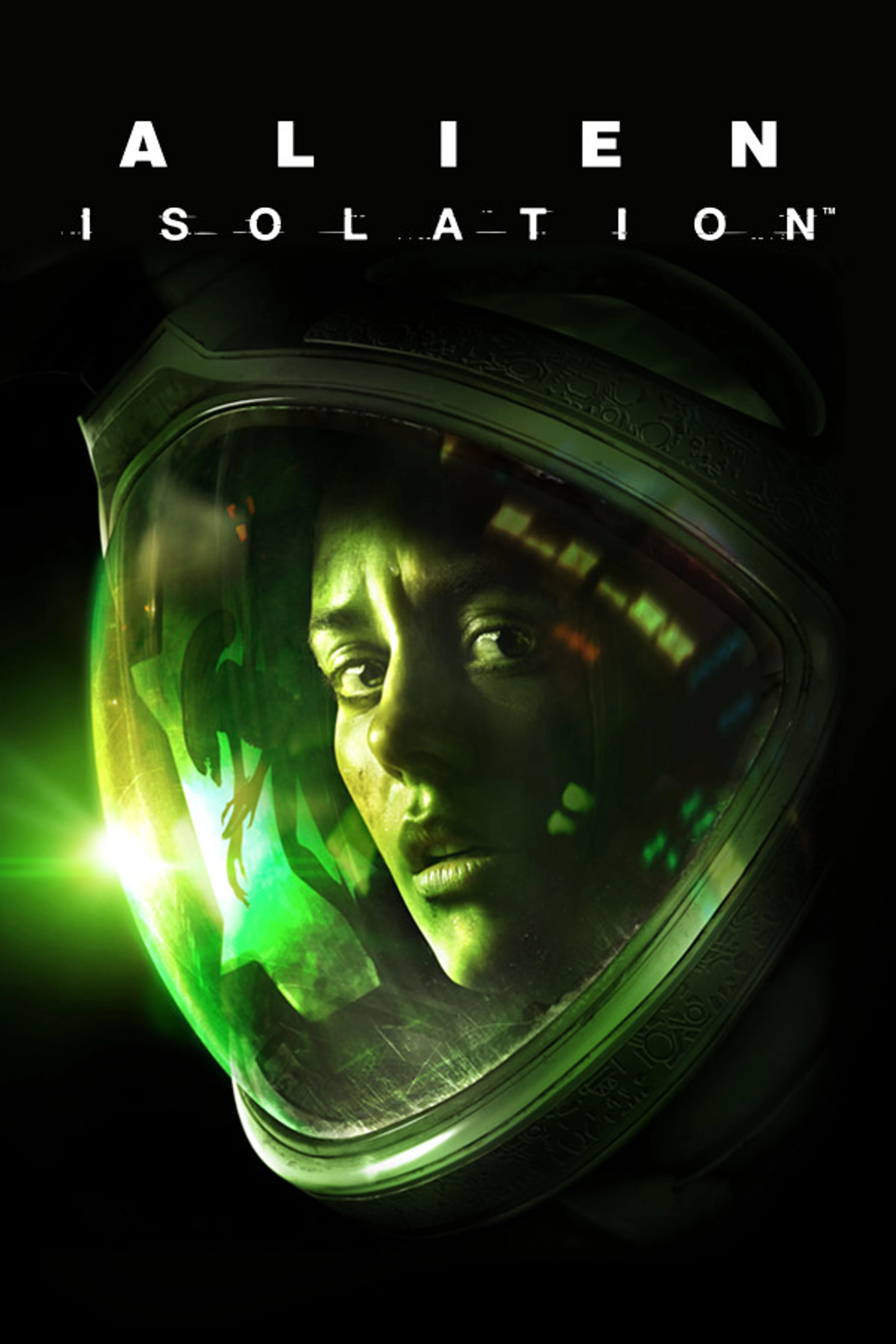 Official Alien: Isolation cover showing Amanda Ripley through a green-lit helmet beneath the game logo.