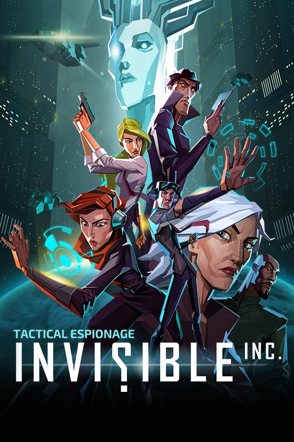 Official Invisible, Inc. cover with its angular illustrated spy team and native game title.