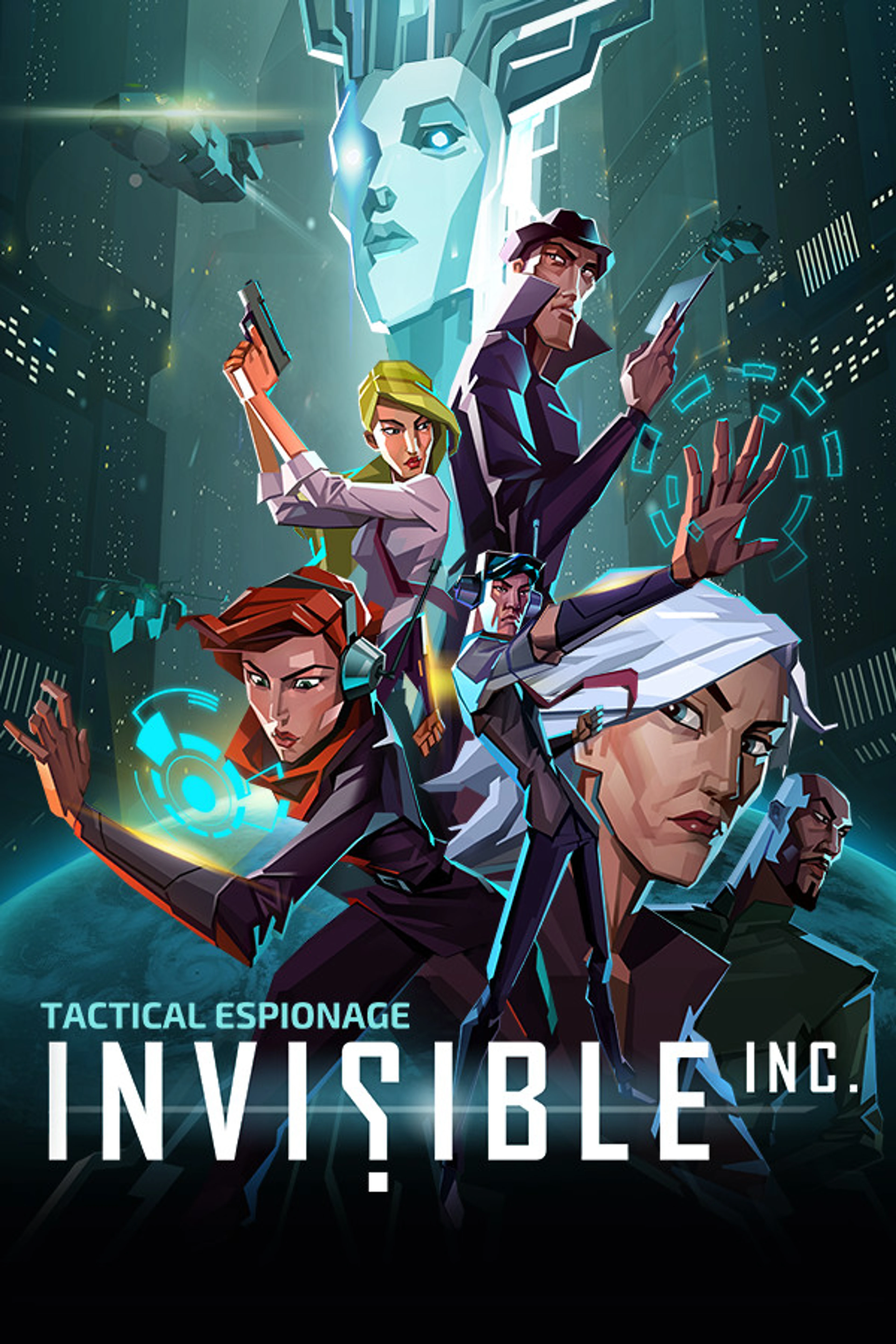 Official Invisible, Inc. cover with its angular illustrated spy team and native game title.