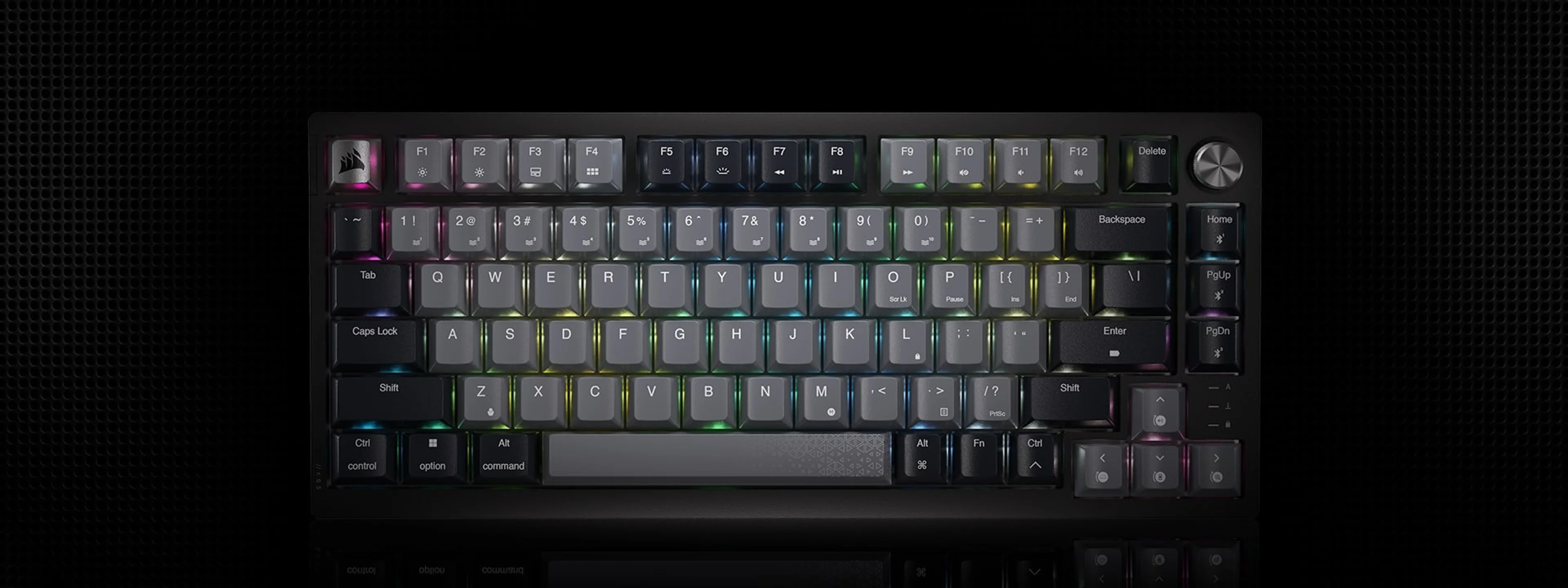 Top view of the K65 Plus US layout, function row, arrows and volume dial
