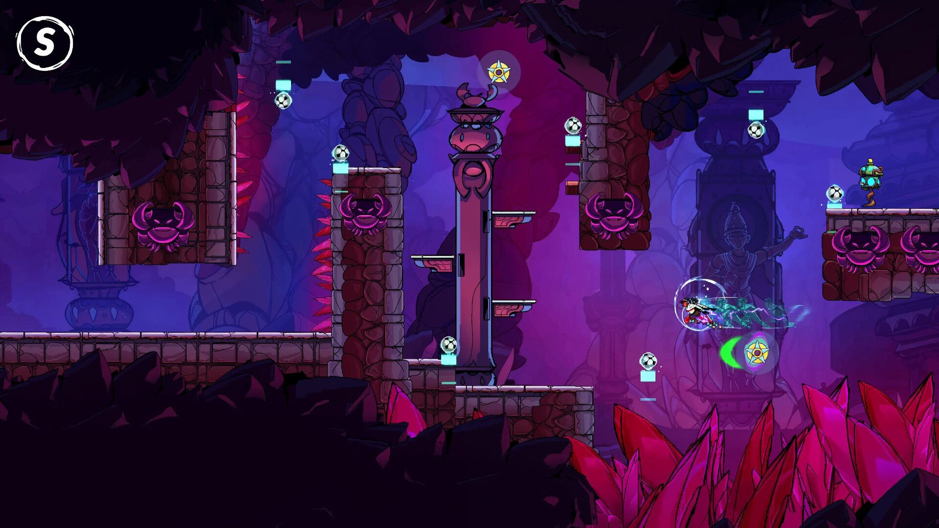 Ajira dashes through a stone platforming area.