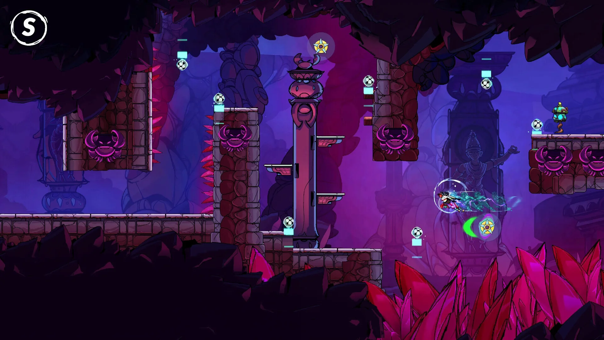 Ajira dashes past stone platforms and spikes in SURI: The Seventh Note.